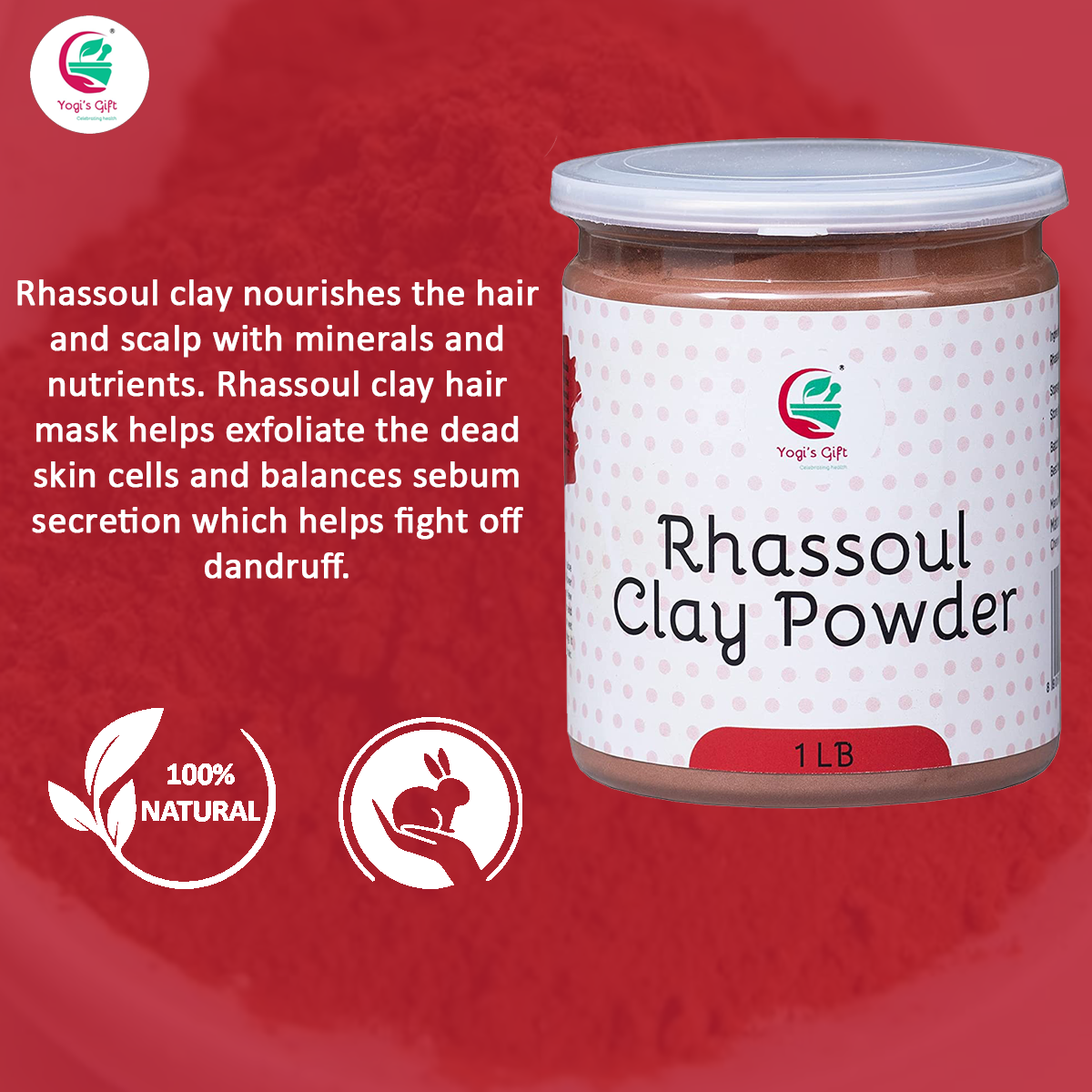 Rhassoul Clay for Hair & Face 1 LB | 100% Pure Rhassoul Clay Hair Mask Ingredient | Yogi's Gift®