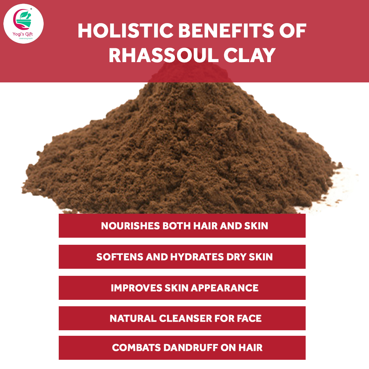 Rhassoul Clay for Hair & Face 1 LB | 100% Pure Rhassoul Clay Hair Mask Ingredient | Yogi's Giftยฎ