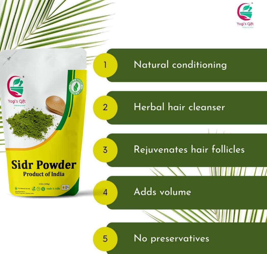 Sidr Powder 100 grams | Natural Herbal Hair Cleanser & Conditioner | Rejunivates Hair follicles | Hair Care Powder | Yogi's Gift®