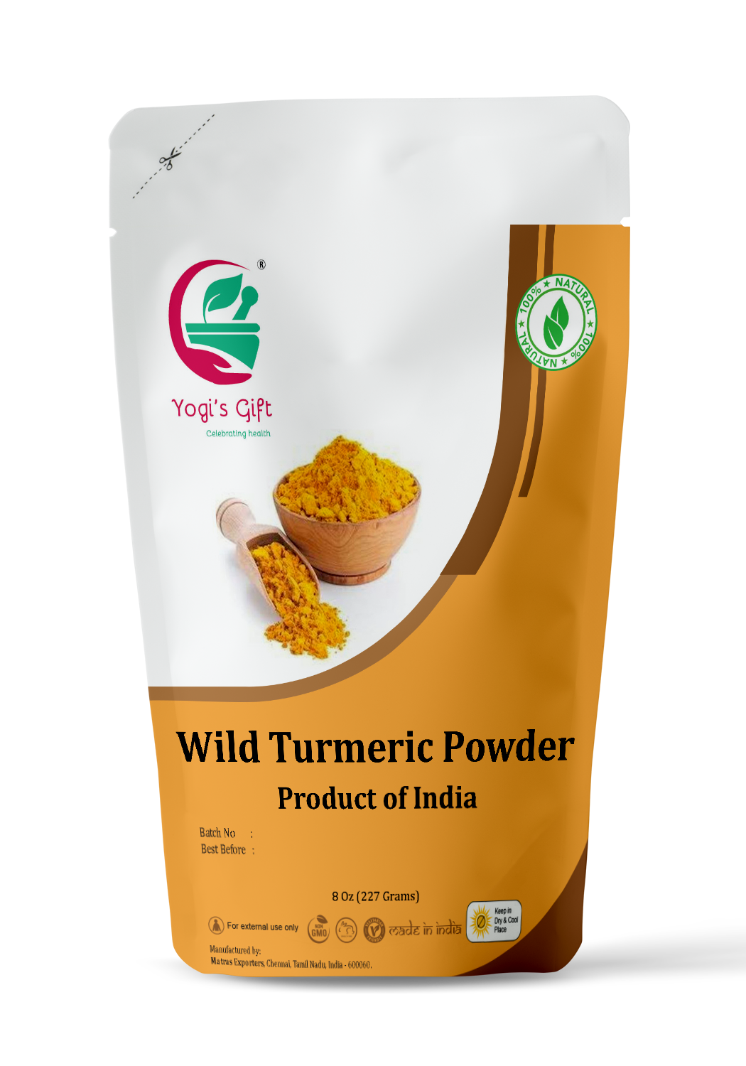 100 % Pure Wild Turmeric Powder For Face  8 Oz | Kasturi Manjal | Curcuma Aromatica | Amba haldi | Promotes Glowing Skin | Yogi’s Gift®