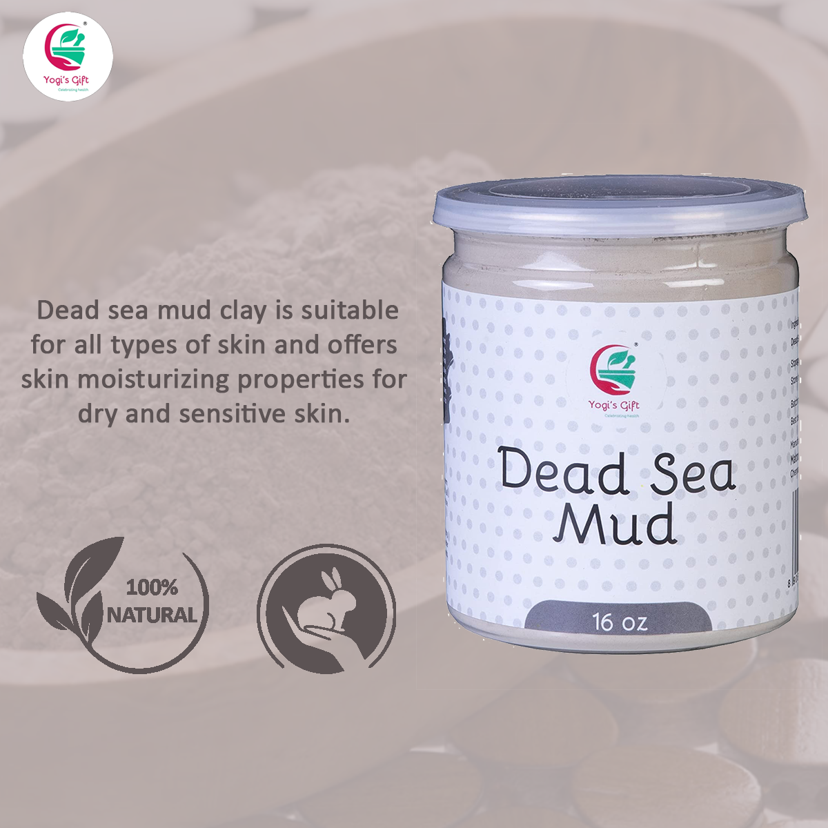 Dead Sea Mud 1 Pound | Detoxifies and Exfoliates The Skin | 100% Pure and 100% Natural | Clears Acne, Dark Spots & Anti-Aging | Yogi's Giftยฎ