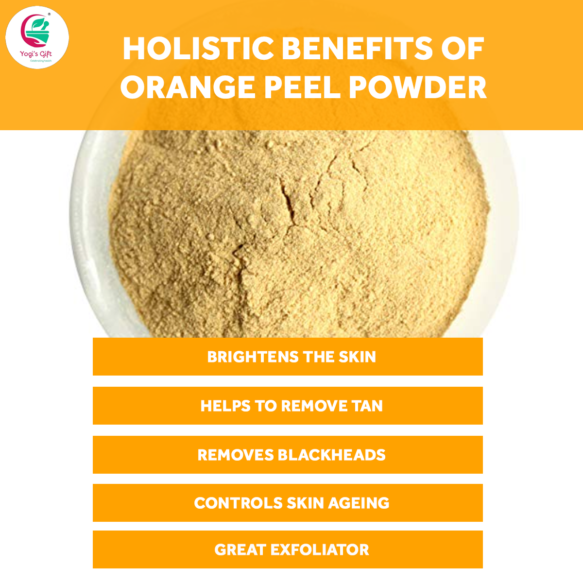 Orange Peel Powder 8 oz | 100% Natural Care For Acne, Tan & Blackheads | Effective DIY Face Mask Ingredient | Rich in Vitamin C | Yogi's Giftยฎ