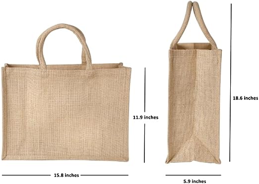 Jute Burlap Tote Bags with Handle | Natural Eco-friendly Reusable Grocery Bag | Totes for bridesmaids | By Yogi's Gift® (Pack of 5)