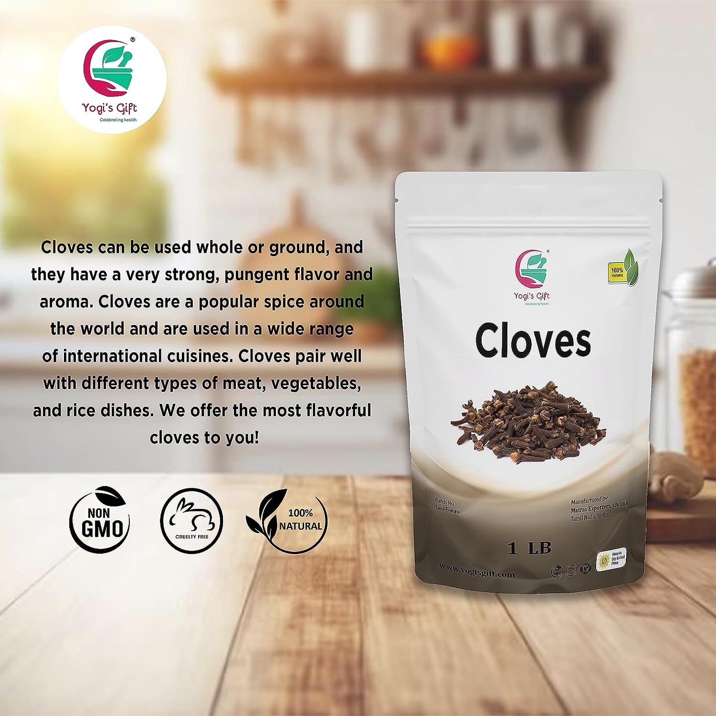 Cloves Whole 1 LB | Fresh and Flavorful Hot Spice for Tea, Chai, Savory, Desserts and More | Whole Cloves for Oral Health | by Yogi’s Gift®