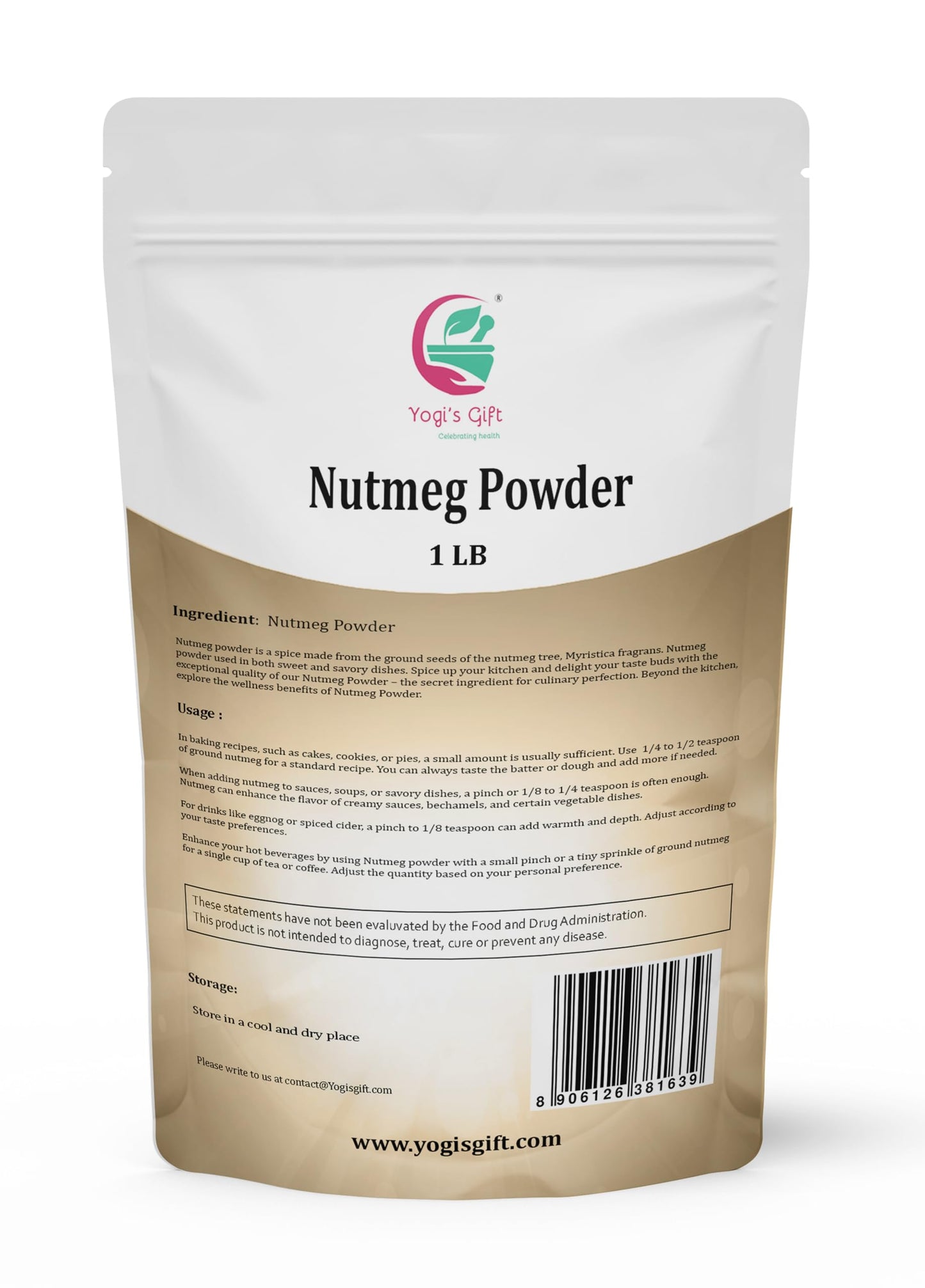 Nutmeg Ground 1 LB | Excellent Aroma and Incredible Flavor | Fresh Ground Nutmeg Spice for Baking, Cooking, Smoothies and Seasonings | Non GMO, Ethically Sourced | By Yogi's Gift®