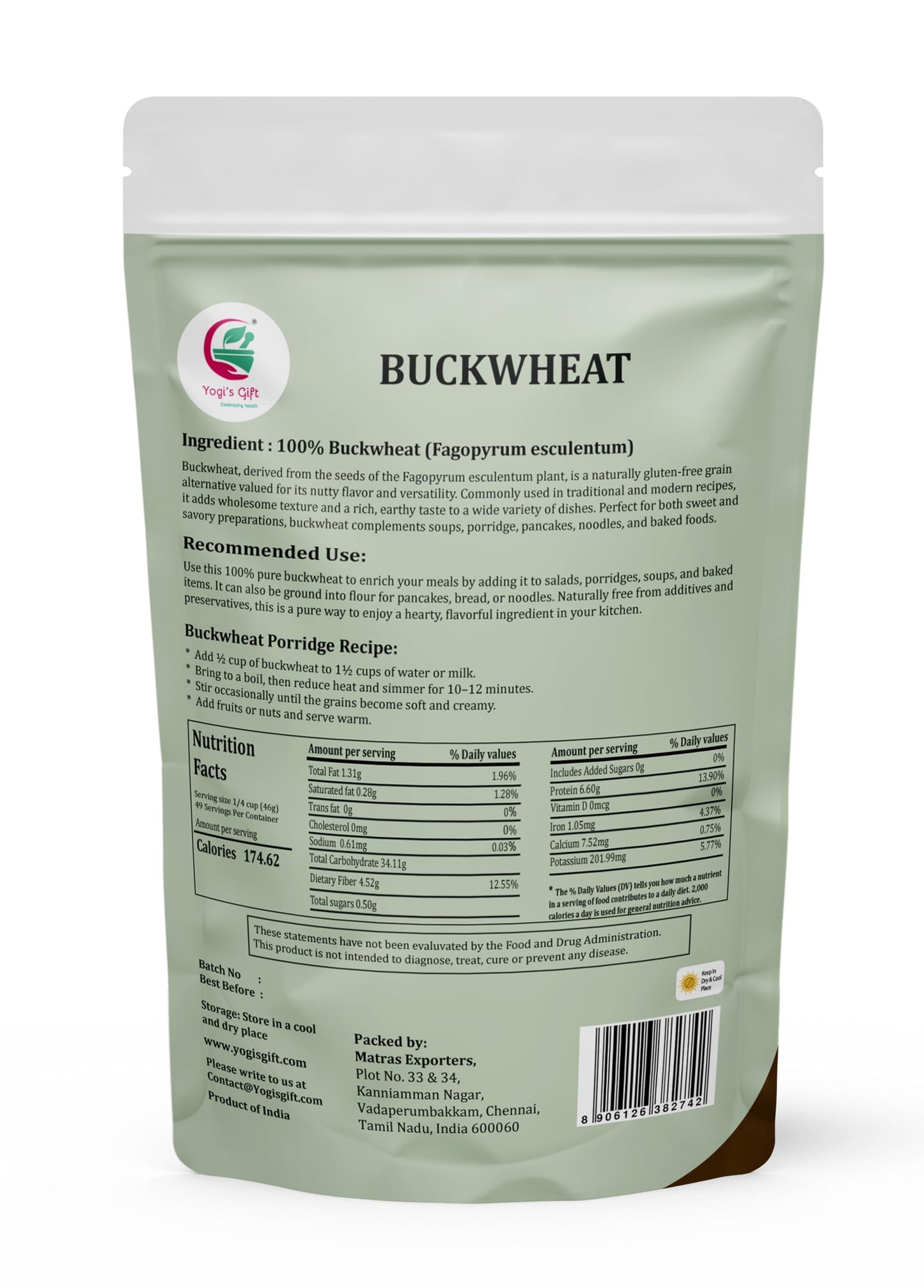Buckwheat Groats 5 LB (80 Oz) – Whole Raw Buckwheat Grain for Cooking – Nutty Buck Wheat for Cereal, Porridge & Daily Meals – By Yogi’s Gift®