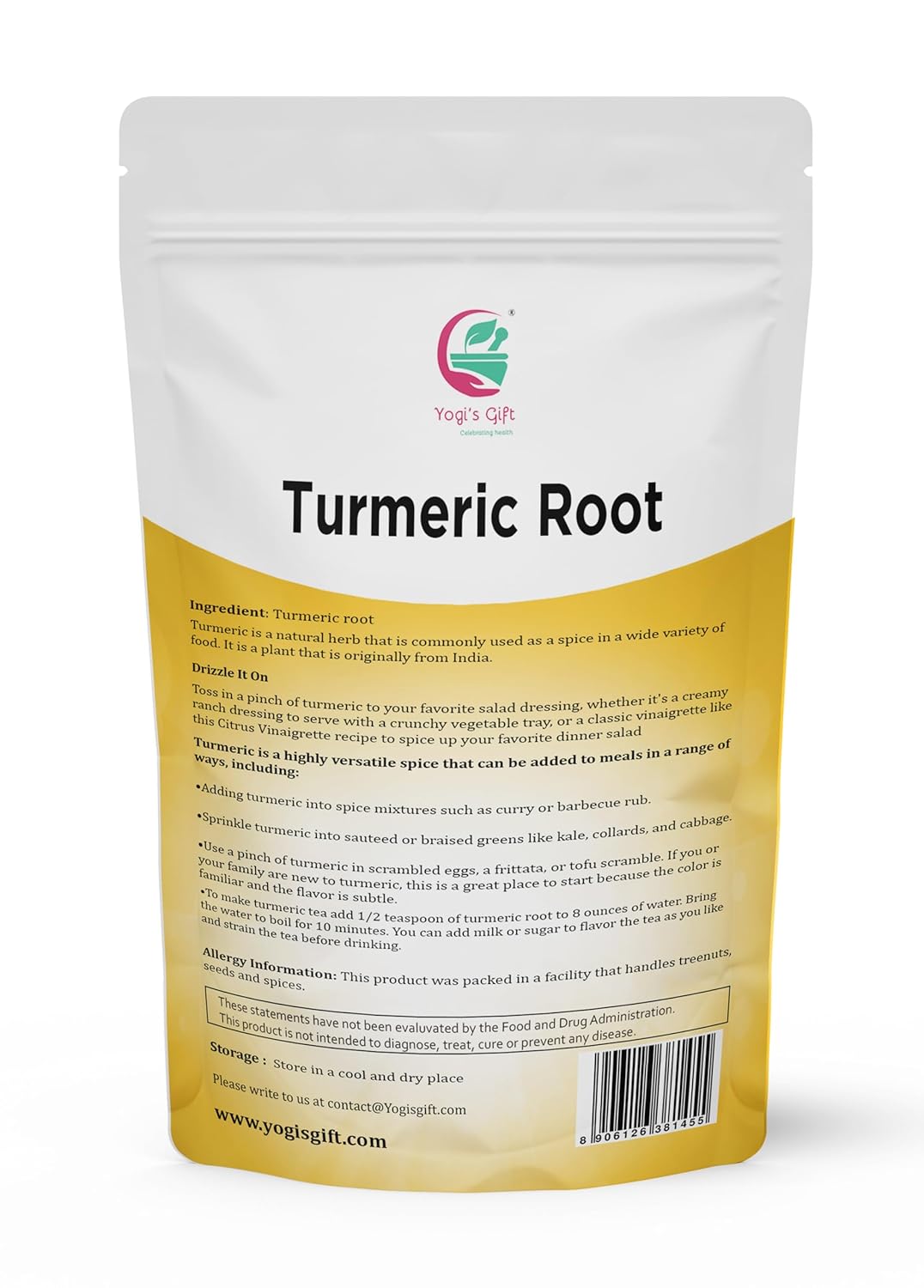 Turmeric root 1 lb | Cut and Sifted Dried Turmeric Pieces | Flavourful Indian Spice | Make Healthy Teas, Smoothies and Lattes | Curcuma longa | 100% Pure and Natural | by Yogi’s Gift®