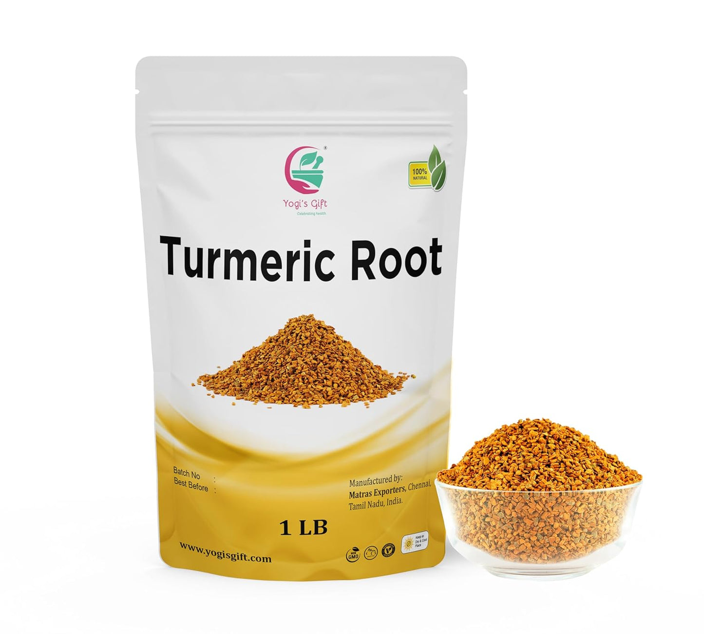 Turmeric root 1 lb | Cut and Sifted Dried Turmeric Pieces | Flavourful Indian Spice | Make Healthy Teas, Smoothies and Lattes | Curcuma longa | 100% Pure and Natural | by Yogi’s Gift®