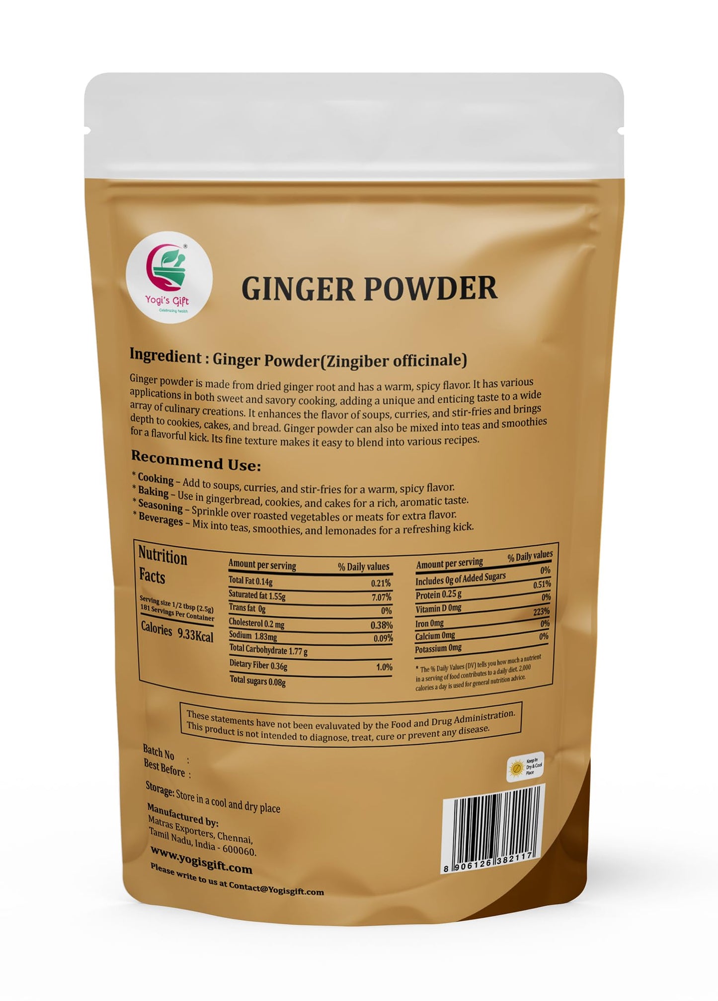 Ginger Powder 1 LB, 100% Pure & Natural Ground Ginger, Premium Quality Product for Cooking & Tea, Flavorful & Aromatic, Resealable Bag for Freshness - By Yogi’s Gift®
