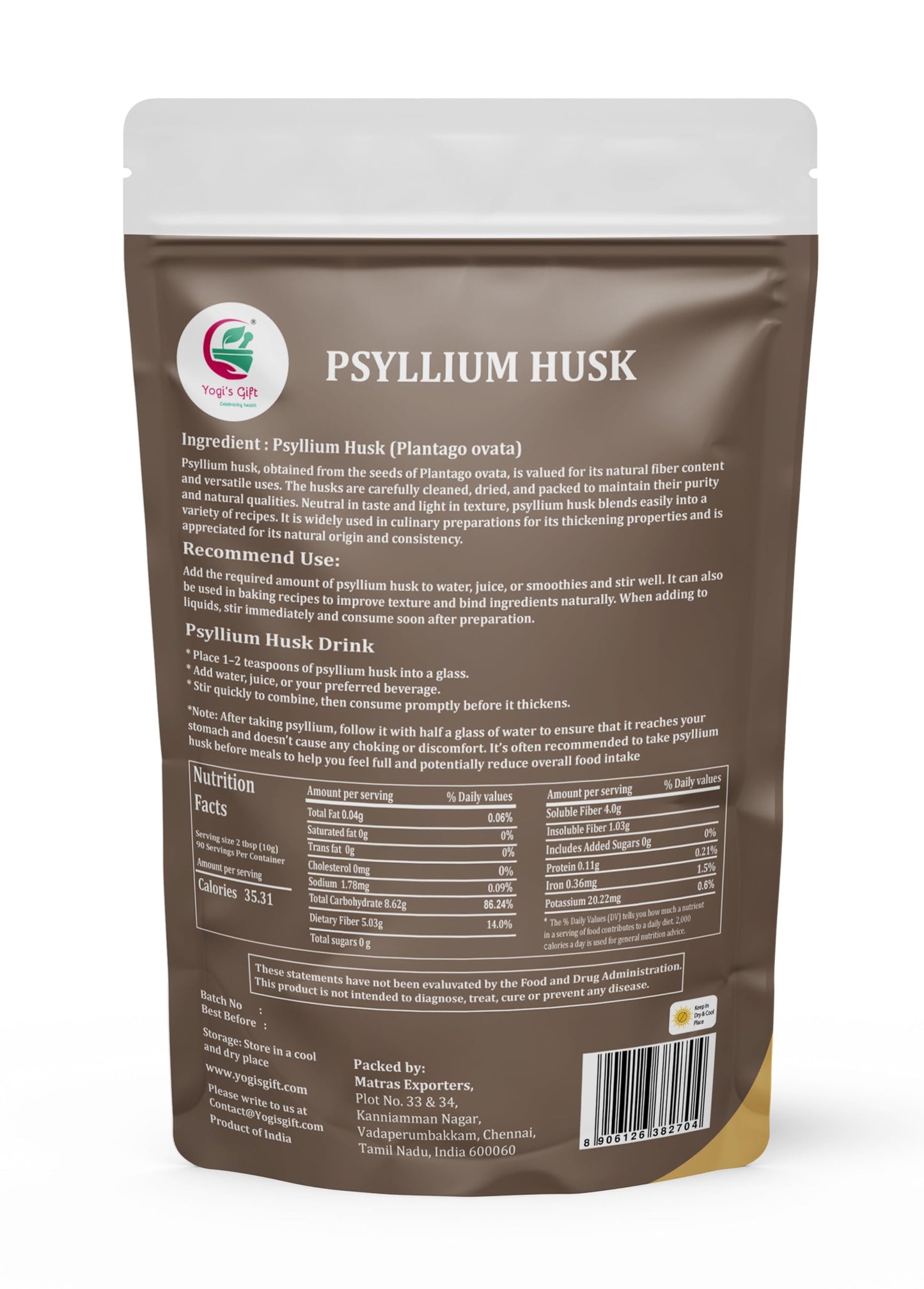 Psyllium Husk Whole 2 LB for Baking, Smoothies & Daily Use – Premium Quality Psyllium husks / Isabgol – Natural Psyllium Fiber by Yogi’s Gift®