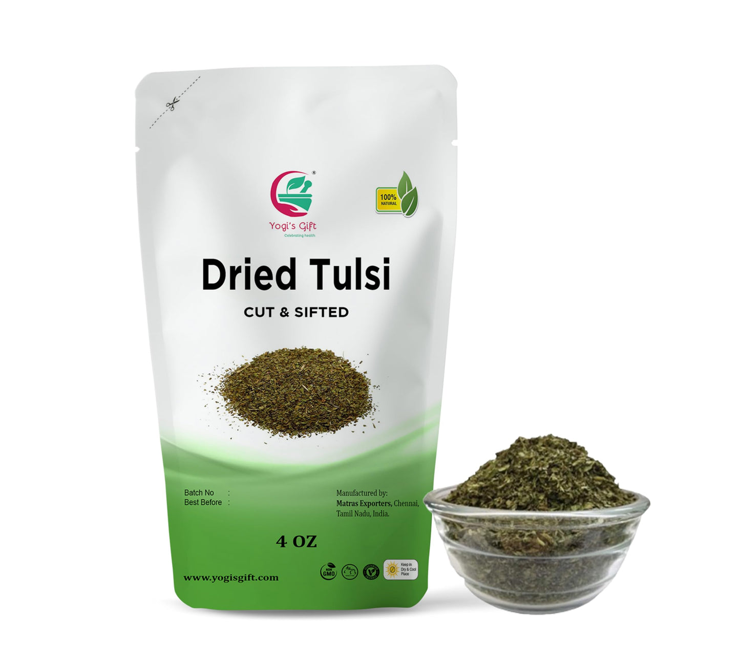 Dried Tulsi | Holy Basil Leaf Tea 4 oz | Relaxing and Calming Tea | 100% Natural | by Yogi's Gift®