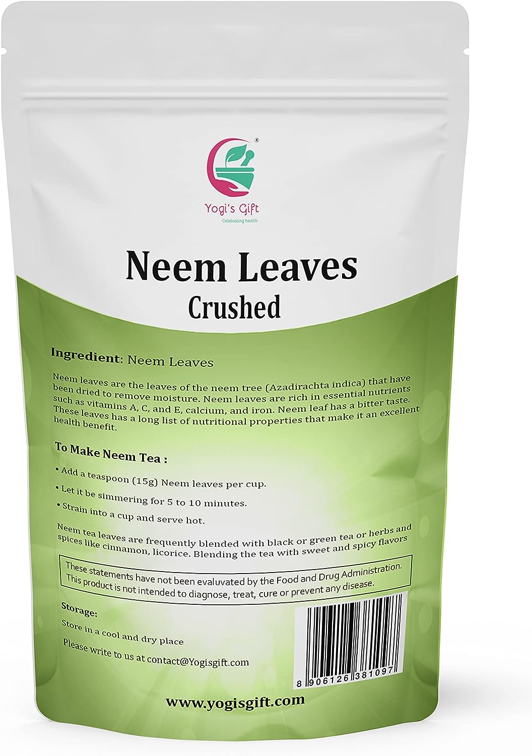 Neem Leaf 1 LB | 100% Natural Detox Neem Tea | Crushed Neem Leaves | Azadirachta Indica Leaf | Margosa Leaves | Non-GMO, Gluten Free | Nim Leaves | by Yogi's Gift®