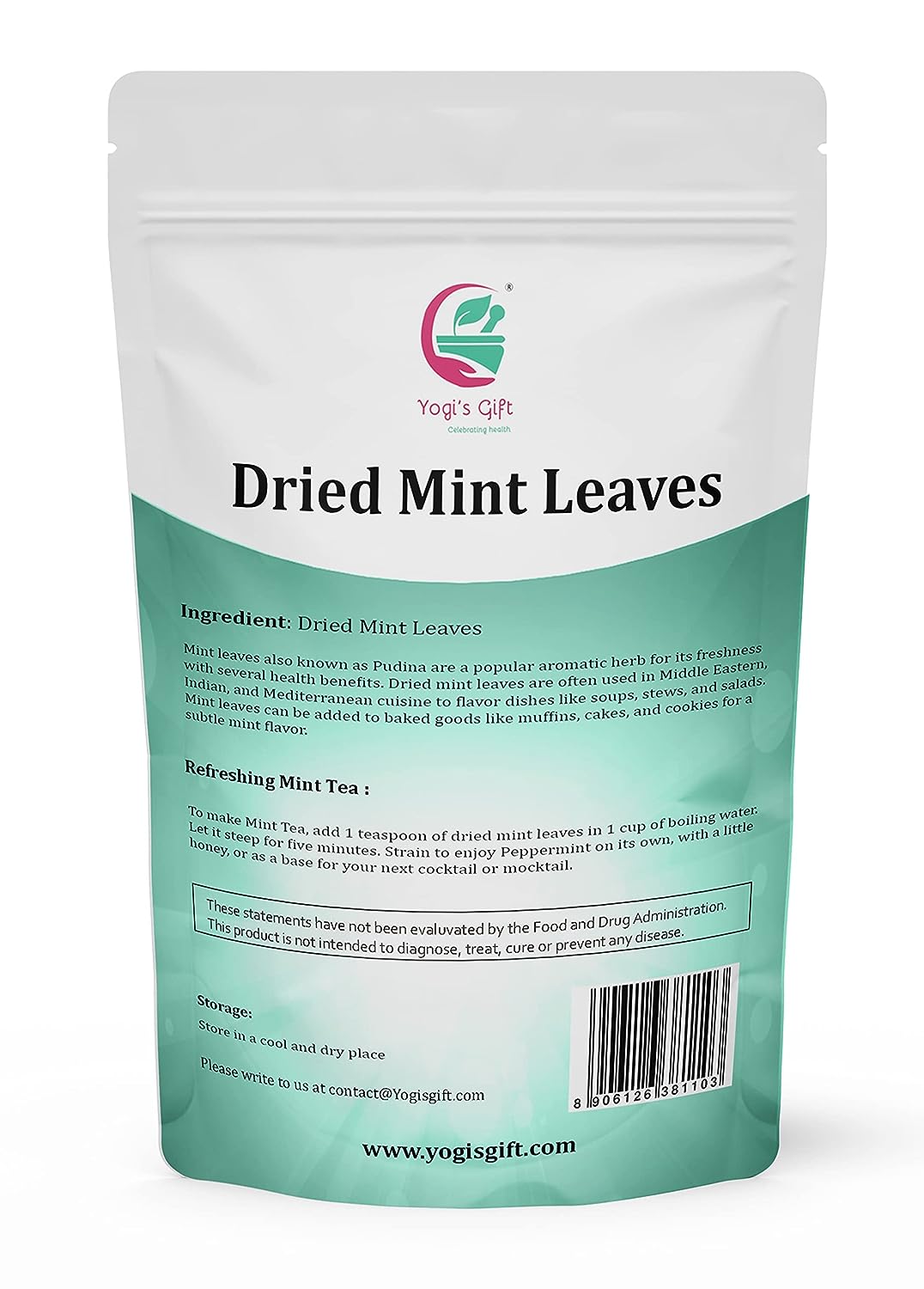Dried Mint Leaves 1 LB | Peppermint Leaves For Tea & Savoury | Non-GMO, Gluten Free, Cut & Sifted | Bulk Tea Loose Leaf - Yogi’s Gift®