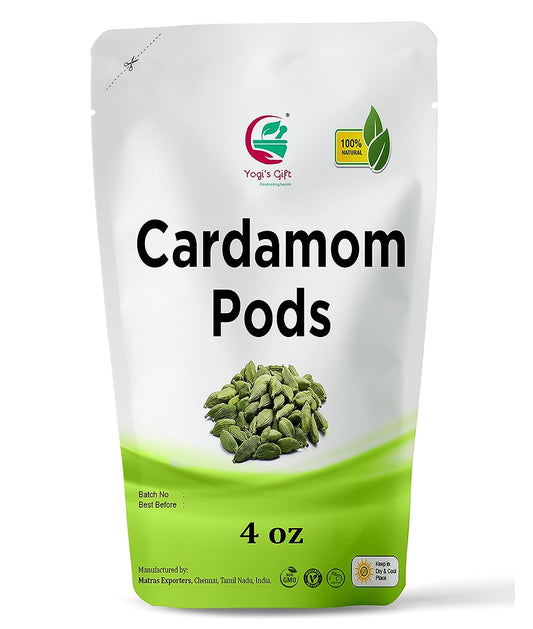 Green Cardamom Pods Whole | Cardamon 4 Oz | Flavourful Indian Spice | Fresh and Natural | Great for Coffee, Tea, Desserts and Baking | By Yogi's Gift®