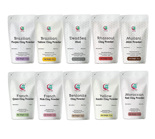 Pack of 10 Clays for Mask Making & Soap Making | Face Mask Ingredient | Best Value Pack of Colourful Clays | 8oz Each | Variety Pack for DIY Projects | by Yogi’s Gift®