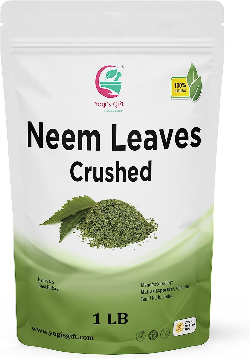 Neem Leaf 1 LB | 100% Natural Detox Neem Tea | Crushed Neem Leaves | Azadirachta Indica Leaf | Margosa Leaves | Non-GMO, Gluten Free | Nim Leaves | by Yogi's Gift®