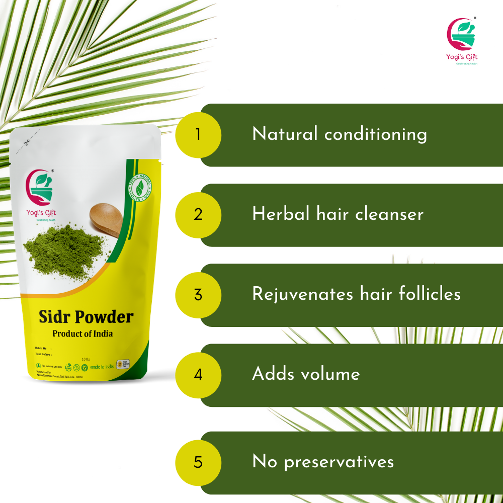 Sidr Leaf Powder 10 Oz | Organically grown  Natural Herbal Hair Cleanser & Conditioner | Rejunivates Hair follicles | Hair Care Powder | Yogi's Gift®