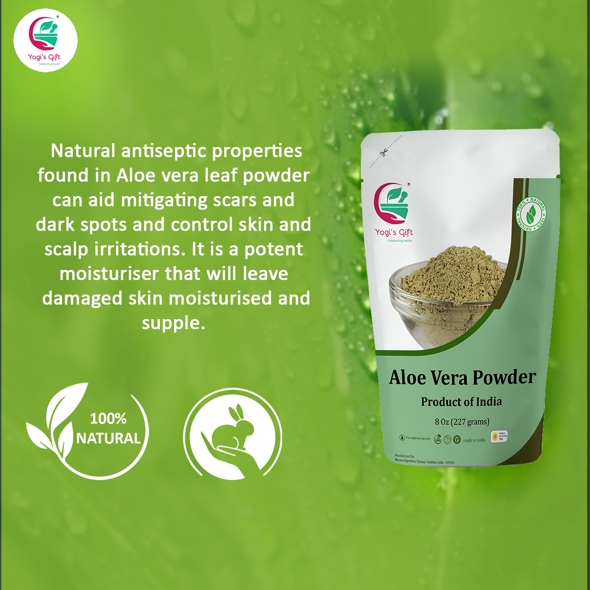 Aloe Vera Powder 8 oz | Moisturizing Face Mask For Dry Skin | Hair Mask for Hair Growth | Made from Pure & Organically Cultivated Aloevera