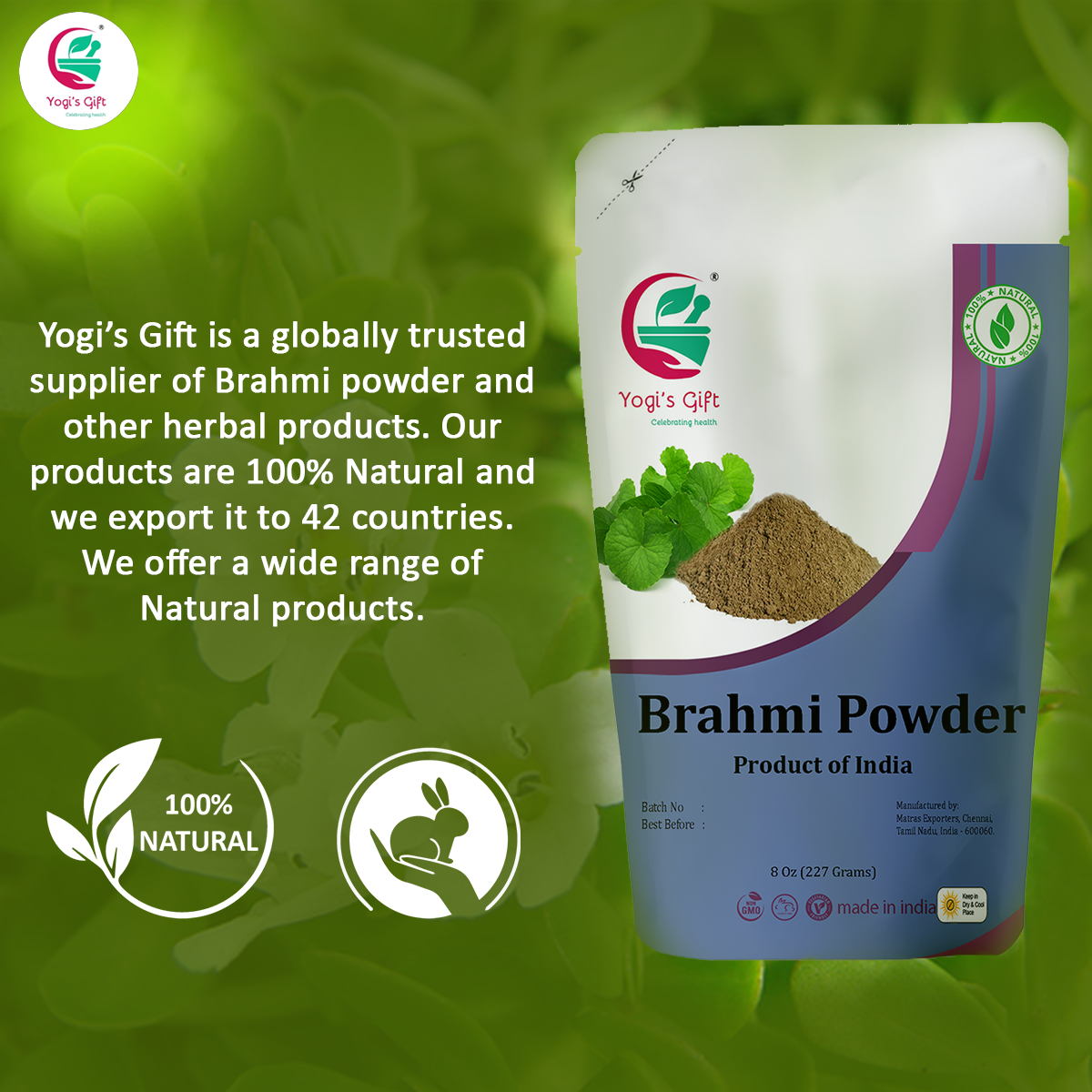 Brahmi Powder 8 Oz | Natural Hair Growth Booster & Volumizer | Helps Improve Memory | Scalp Nourishing Mask | Bacopa Monnieri powder | Yogi's Gift®