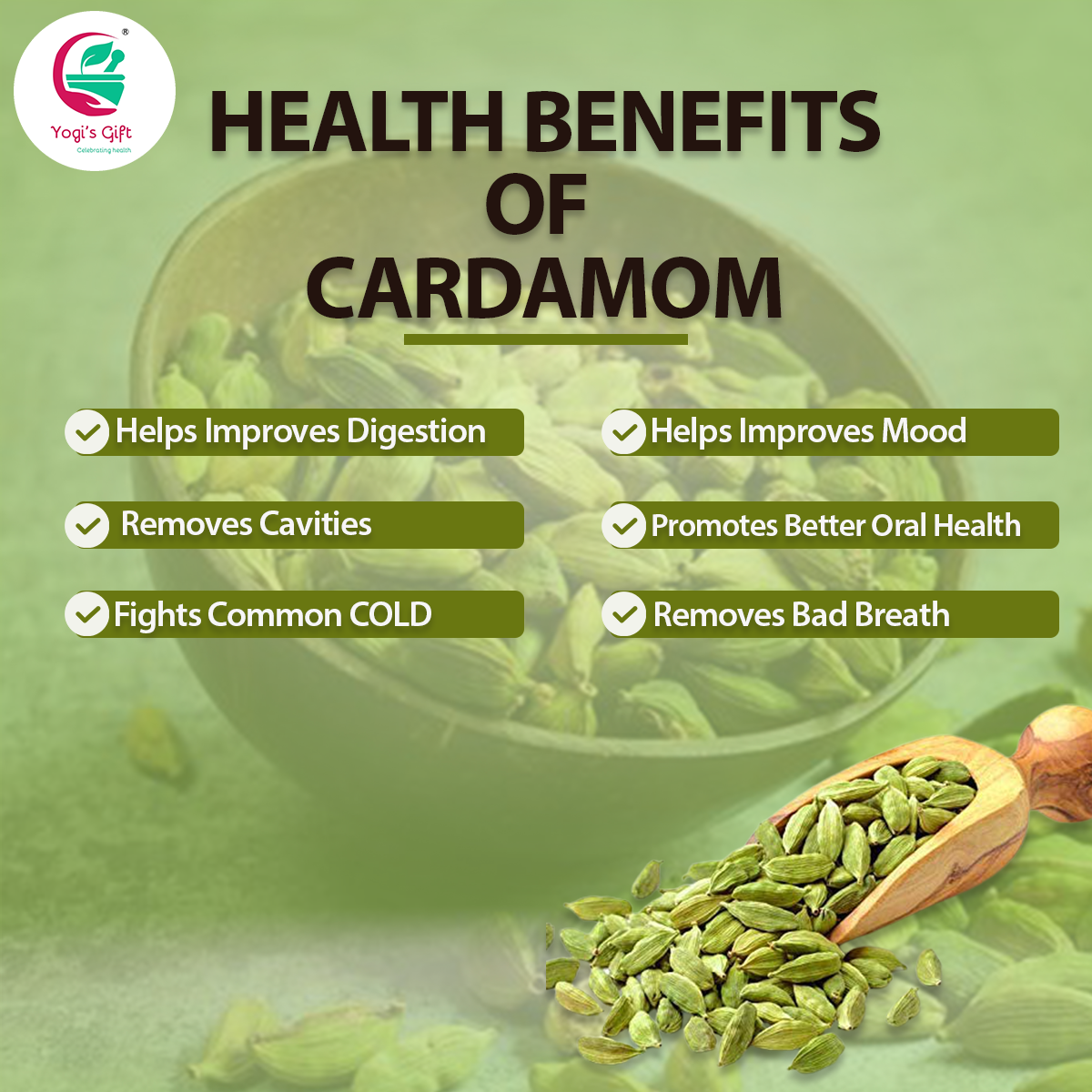 Green Cardamom pods Whole 6 Oz | Flavourful Indian Cardamon Spice | Fresh and Natural | Great for Coffee, Tea, Desserts and Baking | Yogi's Gift®