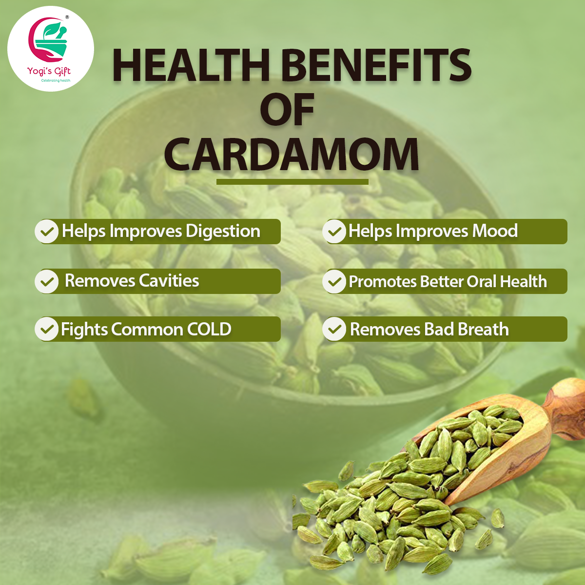 Green Cardamom Pods Whole 1 lb | Flavourful Indian Spice | Cardamom bulk | Semillas de Cardamomo | Yogi's Gift®