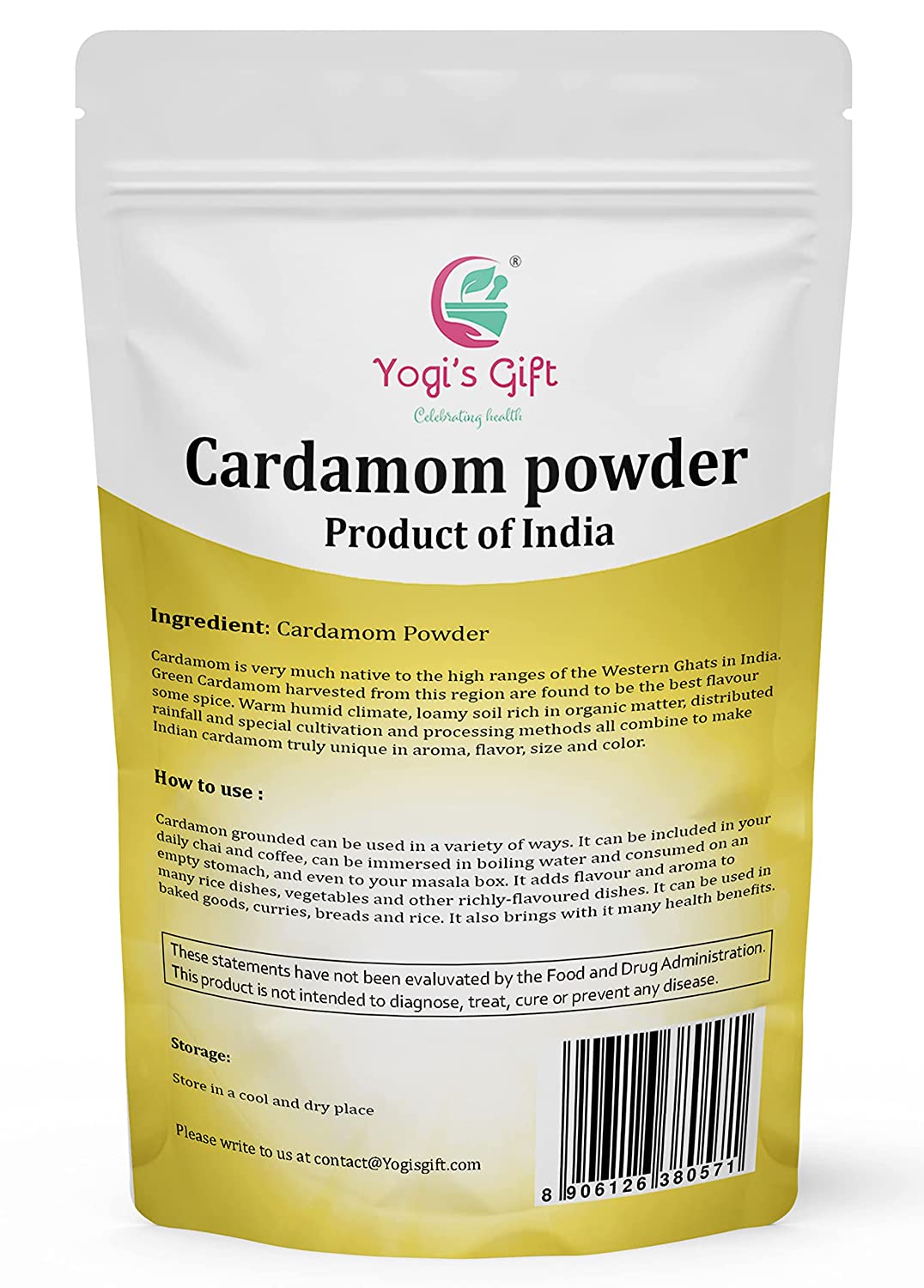 Ground Cardamom Powder 1 LB | Adds Great Flavour To Baked Goods, Coffee, Tea and Curries |  Fresh And Aromatic | aka Elaichi, Cardamon | Yogi's Gift®