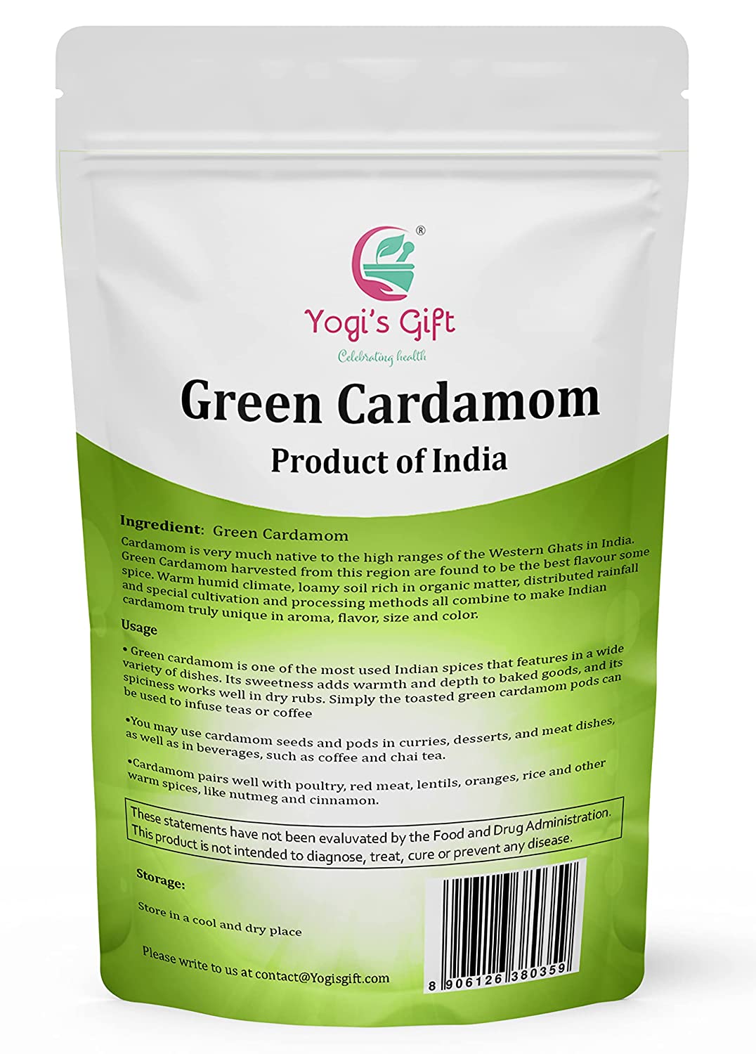 Green Cardamom Pods Whole 1 lb | Flavourful Indian Spice | Cardamom bulk | Semillas de Cardamomo | Yogi's Gift®