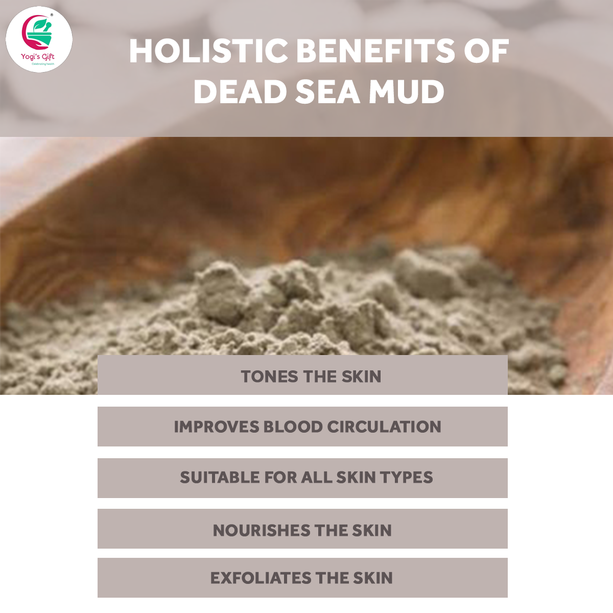 Dead Sea Mud 1 Pound | Detoxifies and Exfoliates The Skin | 100% Pure and 100% Natural | Clears Acne, Dark Spots & Anti-Aging | Yogi's Gift®