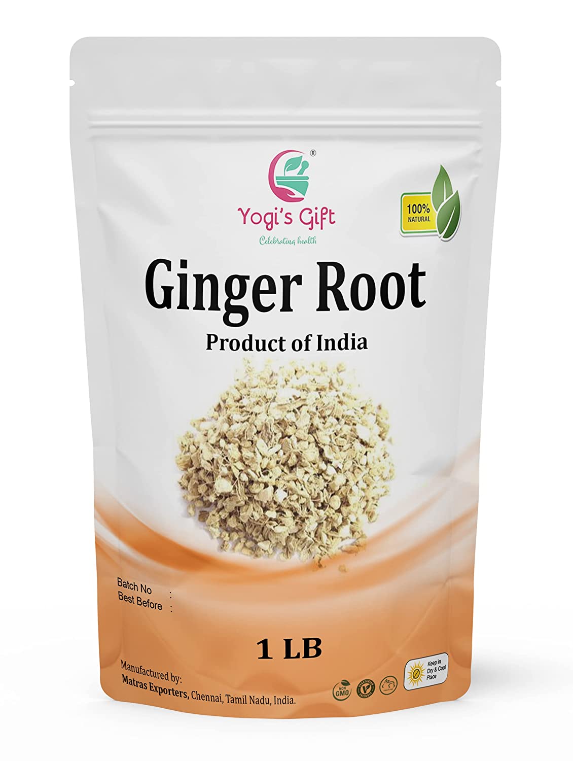 Dried Ginger Root 1 LB | Cut and Sifted Dried Ginger Pieces | Flavourful Indian Spice |Pure and Natural For Making Flavourful Ginger Tea |Yogi's Gift®