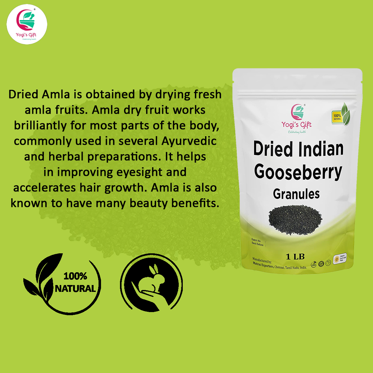 Dried Indian Gooseberry Tea 1 LB | Rich in Vitamin C, Fibre | Dried Amla Berry Tea | Phyllanthus emblica | Te De Amla |  Yogi's Gift®