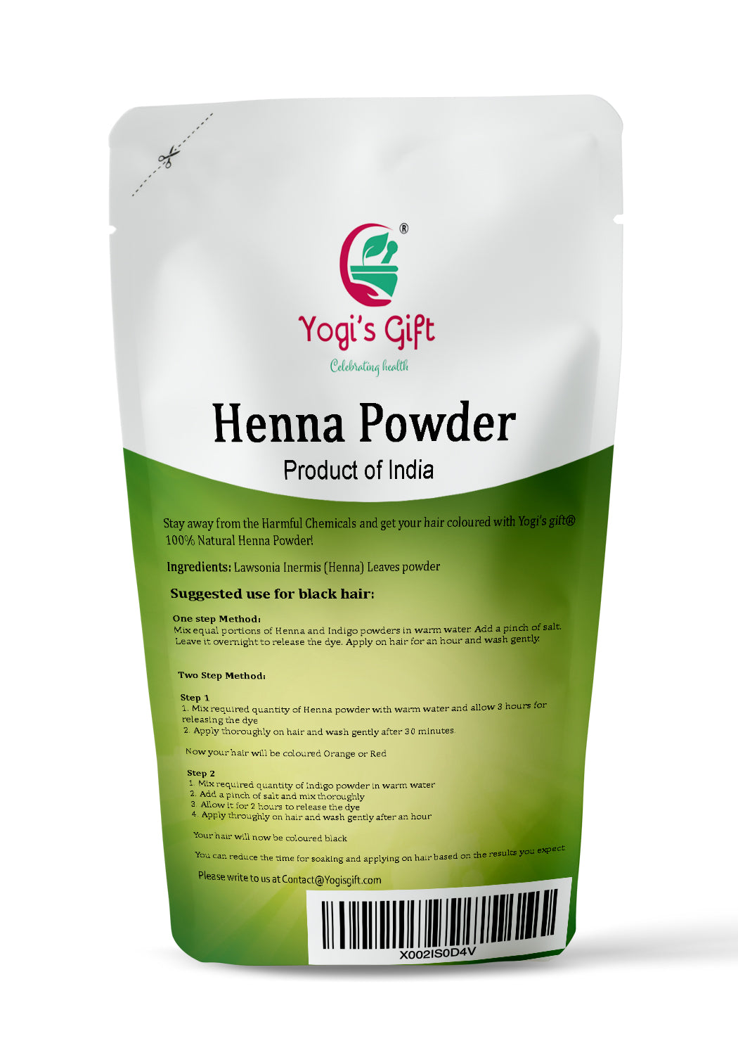 Yogi’s Gift Organic Henna Powder | 100% Natural Henna hair dye | Lawsonia Inermis | 100 gm (3.5 Oz) | No artificial coloring