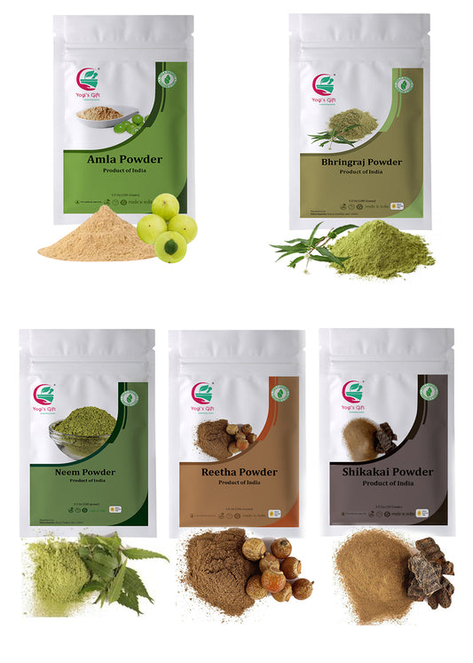 Herbal powders for Hair ( Each 100g) | Amla, Reetha (Aritha), Shikakai, Bhringraj & Neem | 100% Pure and Natural herbal combo | By Yogi’s Gift®