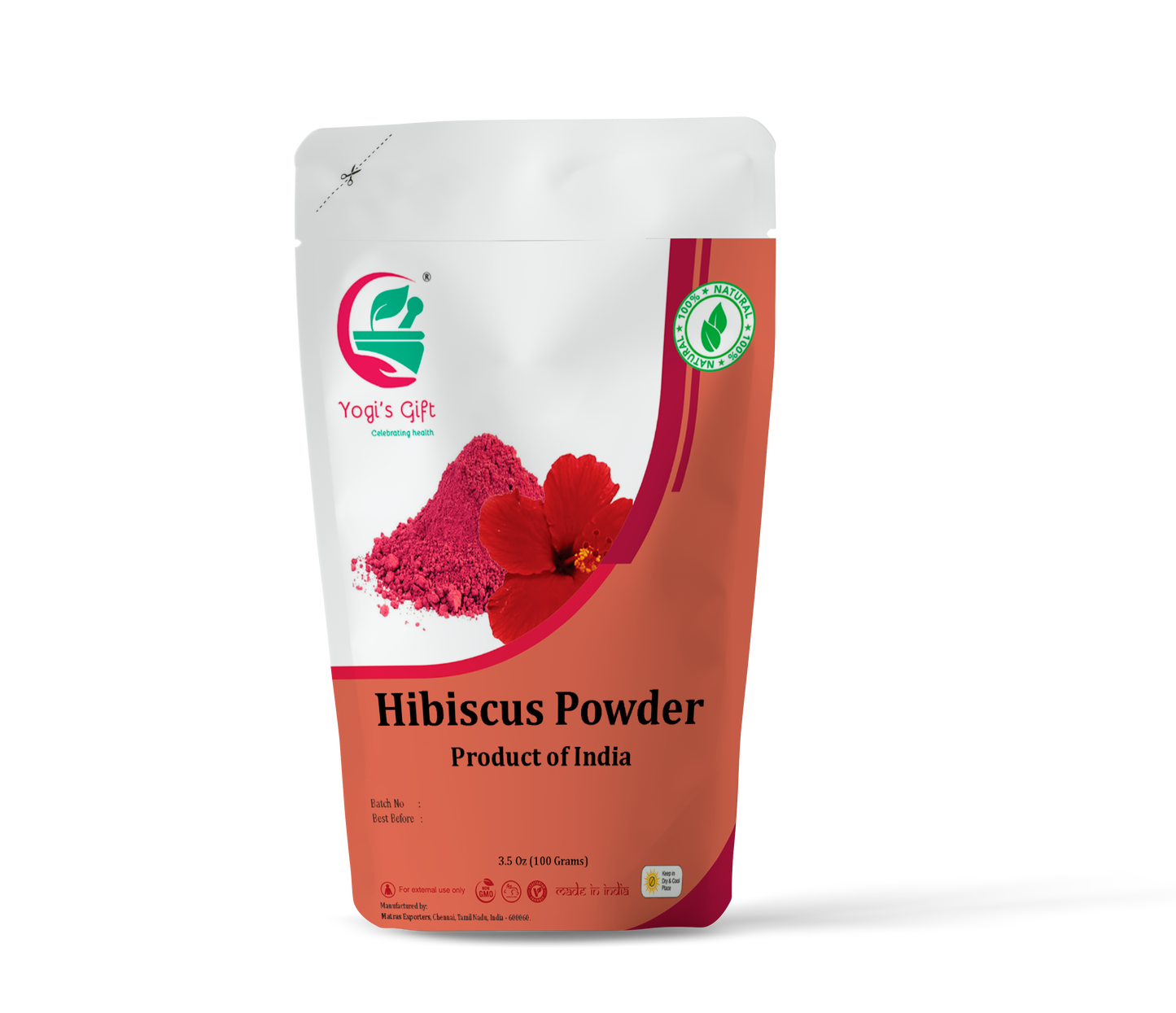 Hibiscus powder 3.5 oz | aka Hibiscus rosa-sinensis | By Yogi’s Gift