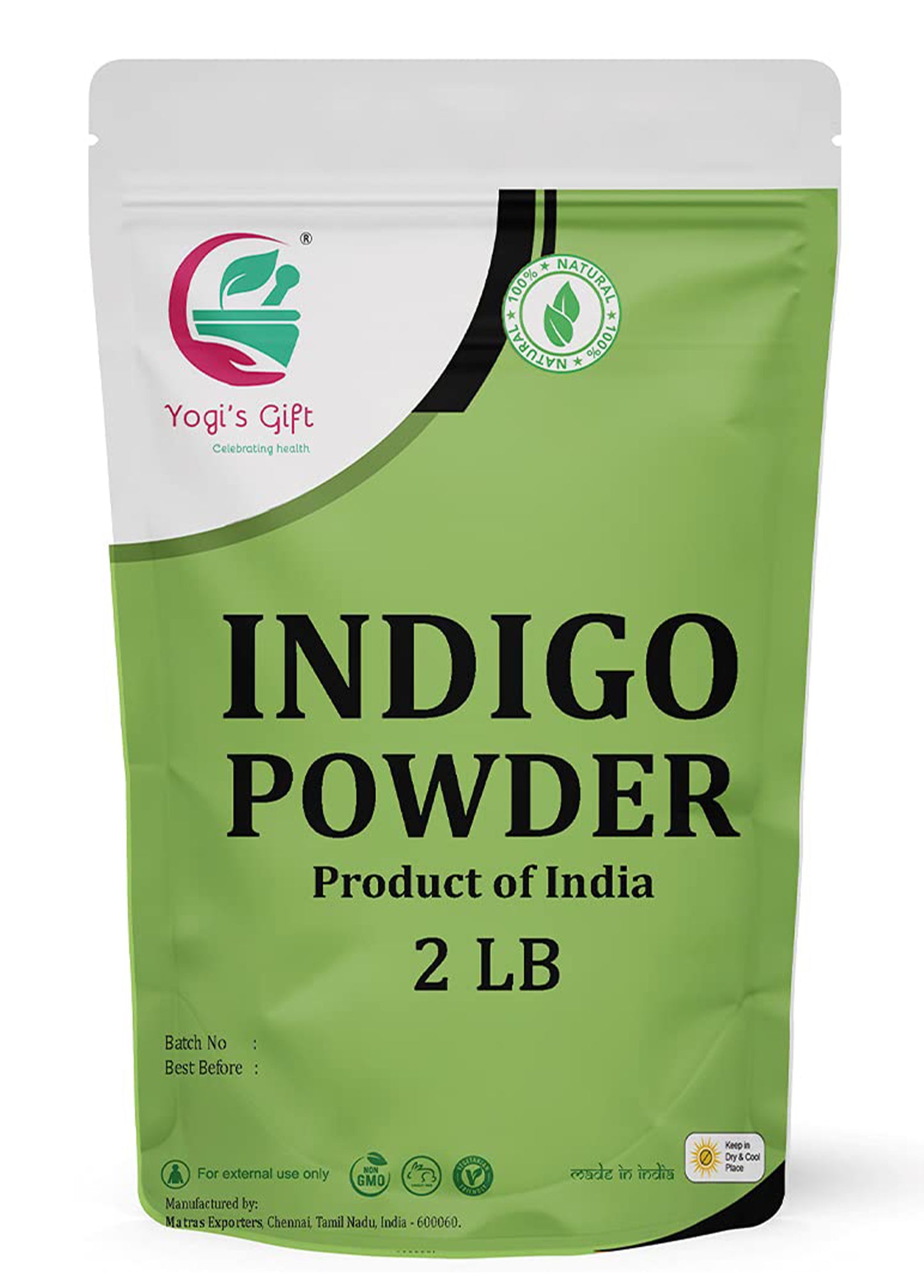 Indigo Powder for Hair 2 LB | Ideal for Black and Dark Hair | Indigofera Tinctoria | Black Henna | Natural Hair color | Yogi's Gift®
