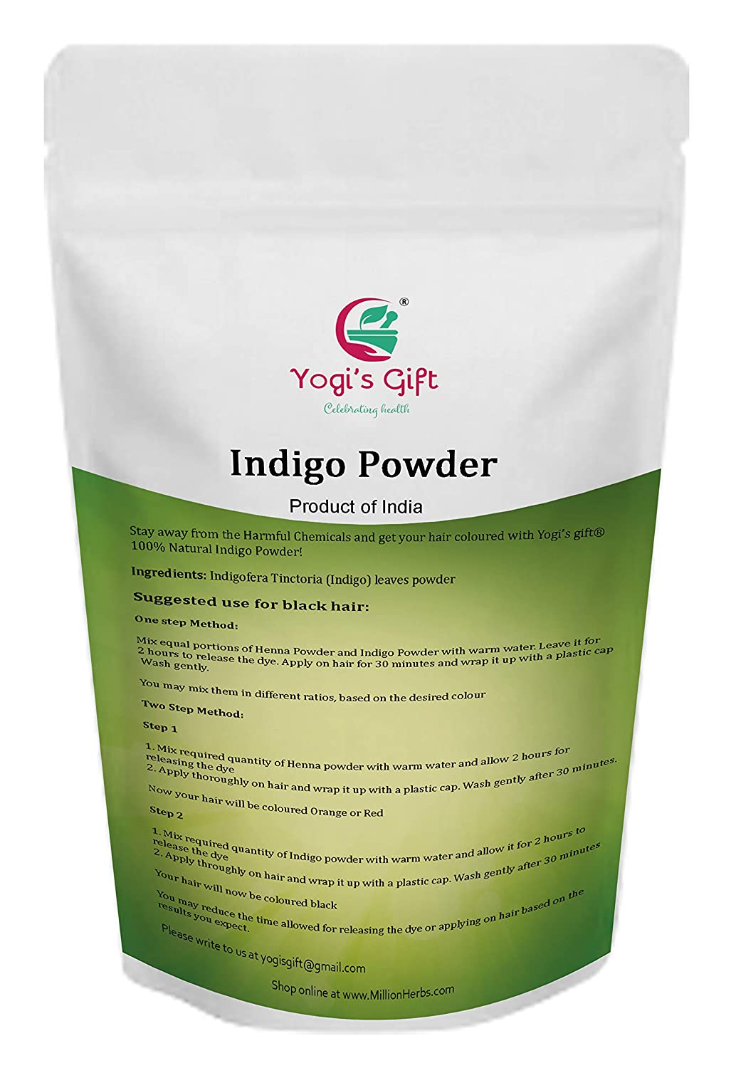 Indigo Powder for Hair 1.2LB | Ideal for Black and Dark Hair | Indigofera Tinctoria | Black Henna | Natural Hair color | Yogi's Gift®