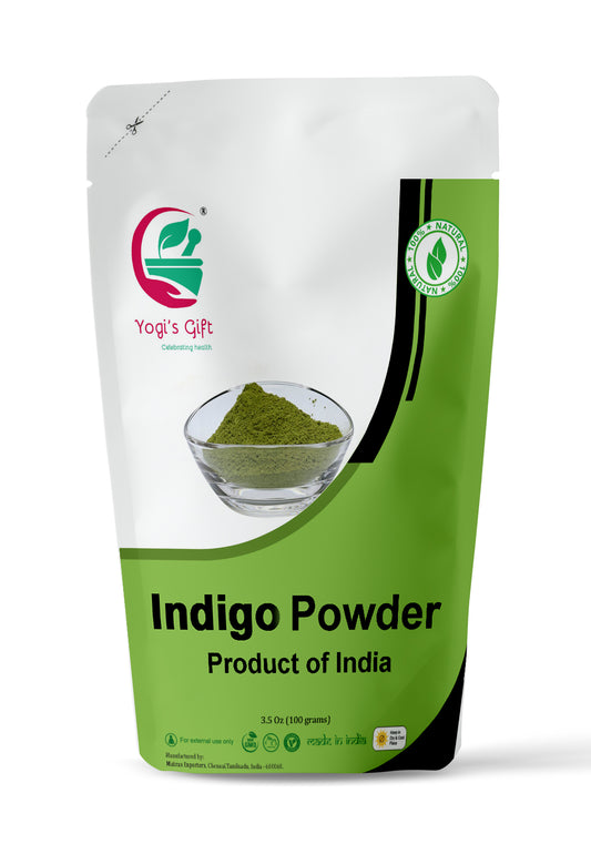 Yogi's Gift Organic Indigo Powder for Hair dye | Ideal for Black and Dark Hair | Indigofera Tinctoria | Black Henna | 100 g (3.5 Oz) | Organic Natural Hair color