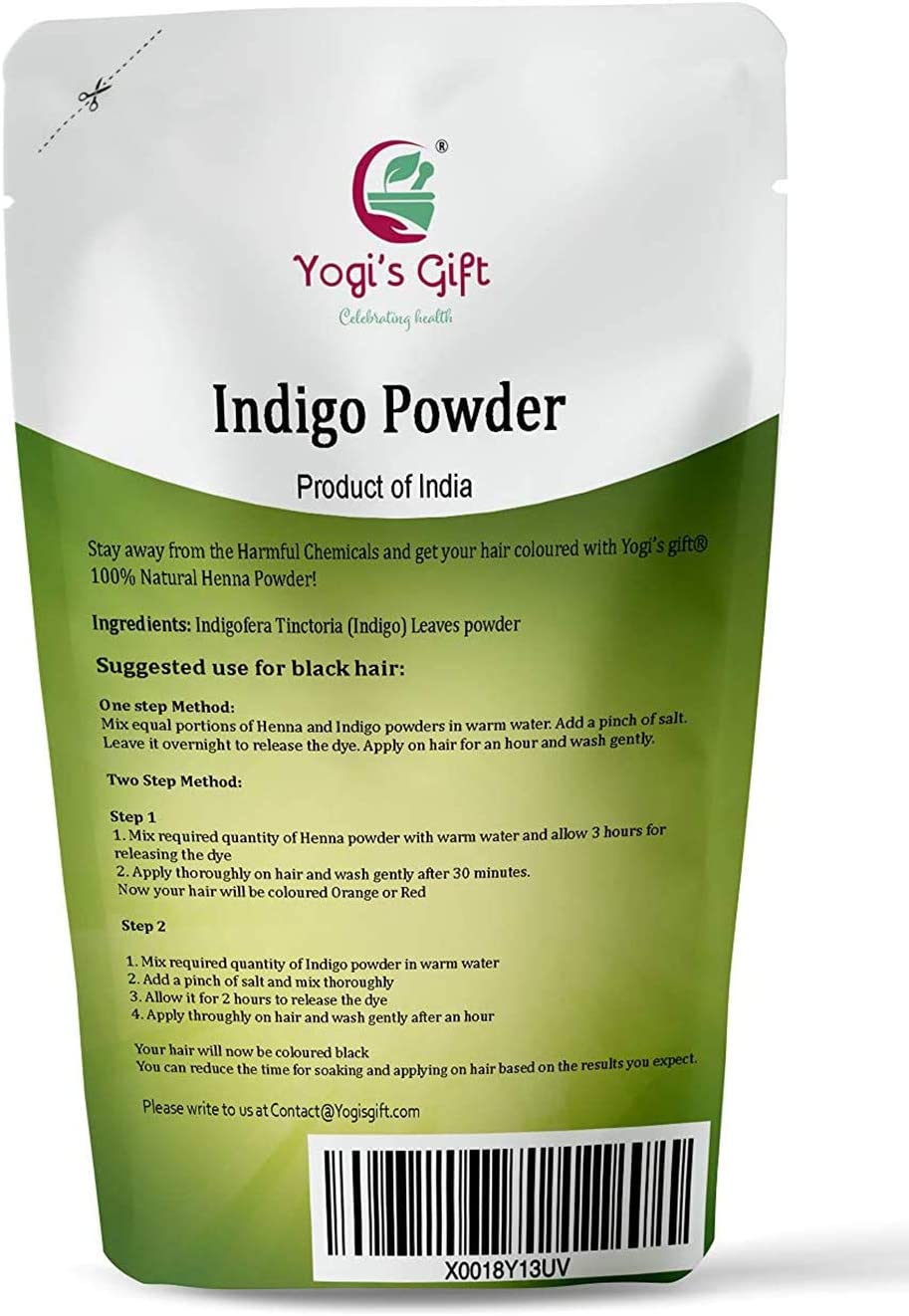 Yogi's Gift Organic Indigo Powder for Hair | Ideal for Black and Dark Hair | Indigofera Tinctoria | Black Henna | 250 grams | 100% Organic, Pure & Natural Hair color