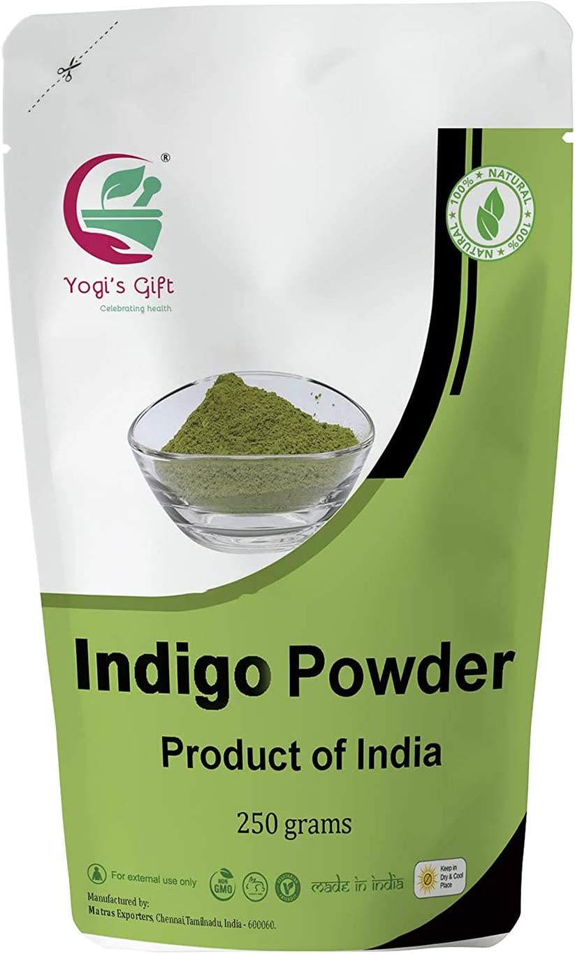 Yogi's Gift Organic Indigo Powder for Hair | Ideal for Black and Dark Hair | Indigofera Tinctoria | Black Henna | 250 grams | 100% Organic, Pure & Natural Hair color