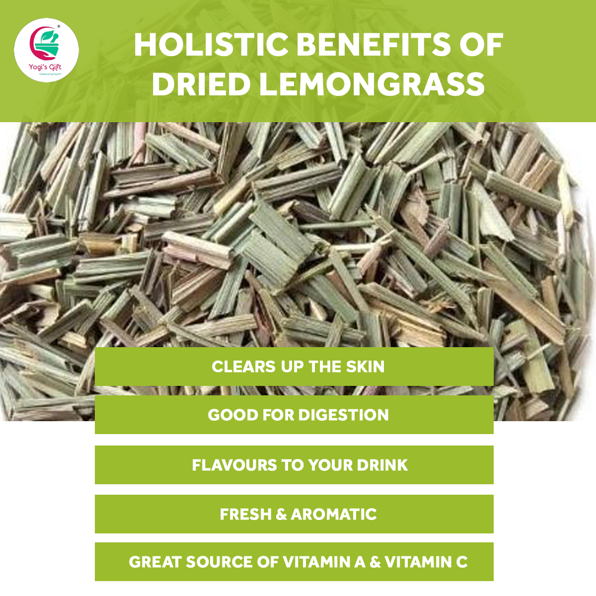 Dried Lemongrass Tea 1 LB | Cut and Sifted Loose Leaf | Aroma Rich Lemon Grass | Yogi's Gift®