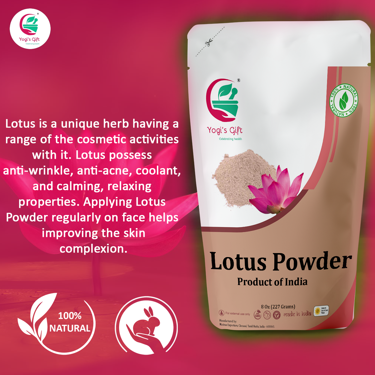 Lotus Compact Powder Lotus Flower Powder 8oz | Nelumbo Nucifera | 100% Pure & Natural Lotus ...