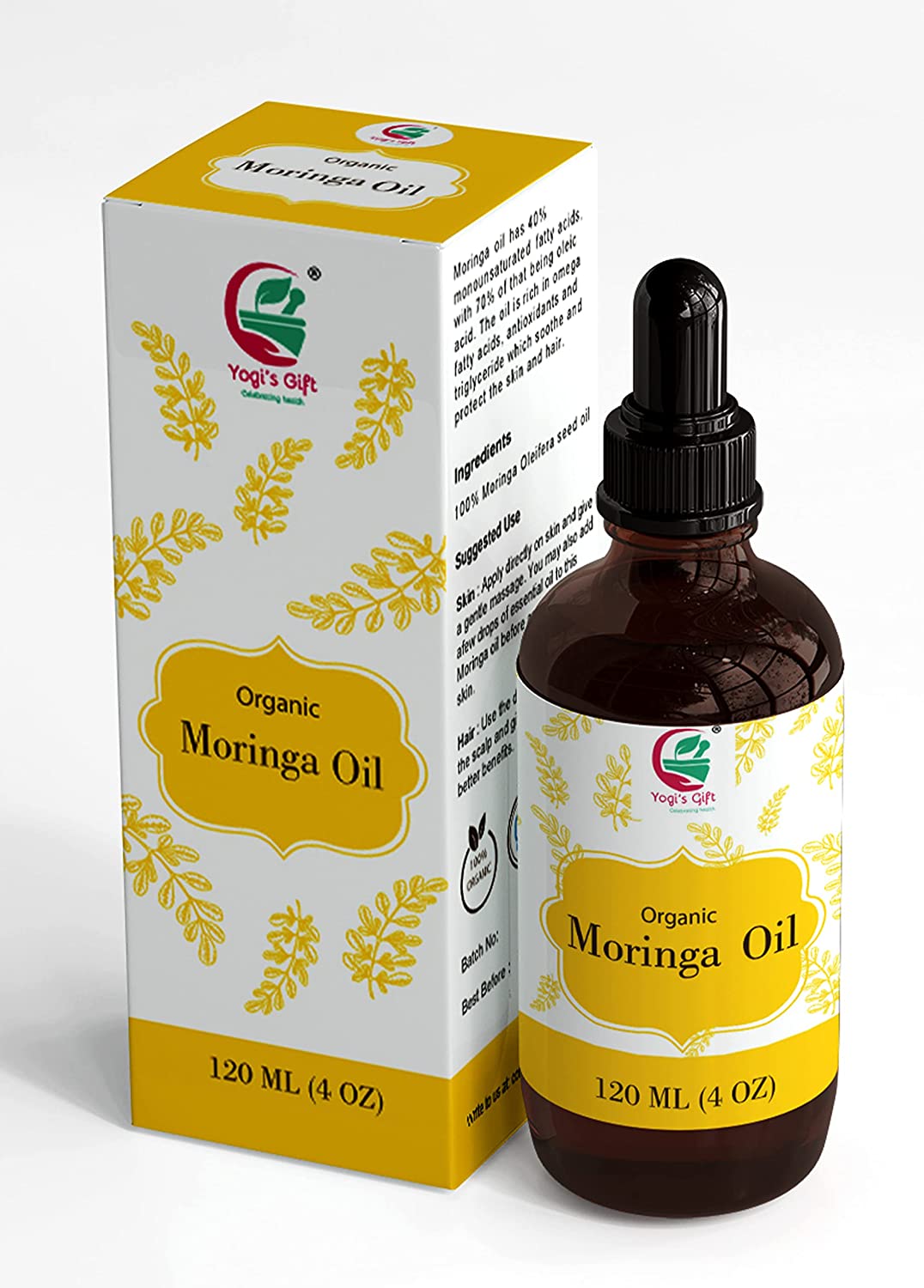 Organic MORINGA OIL for Skin Care - Anti Aging Oil - Aceite De Moringa - (4 fl oz/120ml )