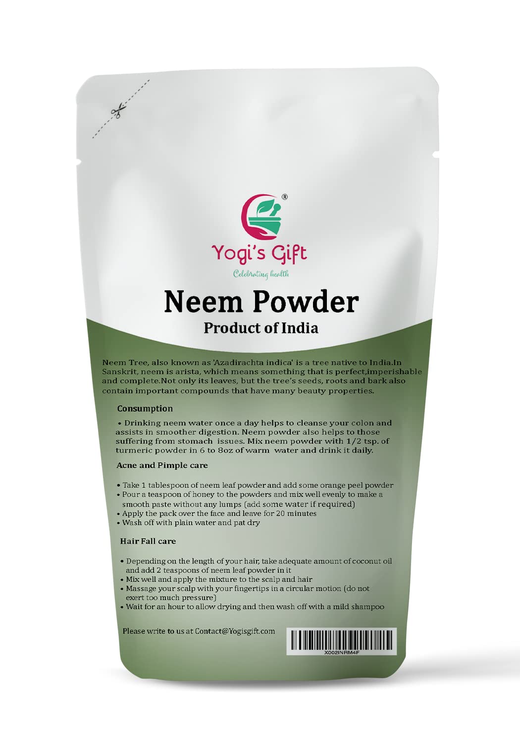 Neem Powder 8 oz | Wild Crafted | Detoxifier | Support Skin Health & Hair Growth | 100% Pure Neem Leaf Powder | Azadirachta Indica | Yogi's Gift®