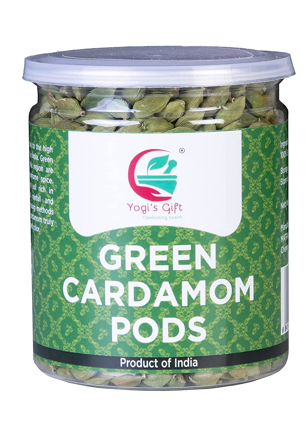 Green Cardamom pods Whole 6 Oz | Flavourful Indian Cardamon Spice | Fresh and Natural | Great for Coffee, Tea, Desserts and Baking | Yogi's Gift®