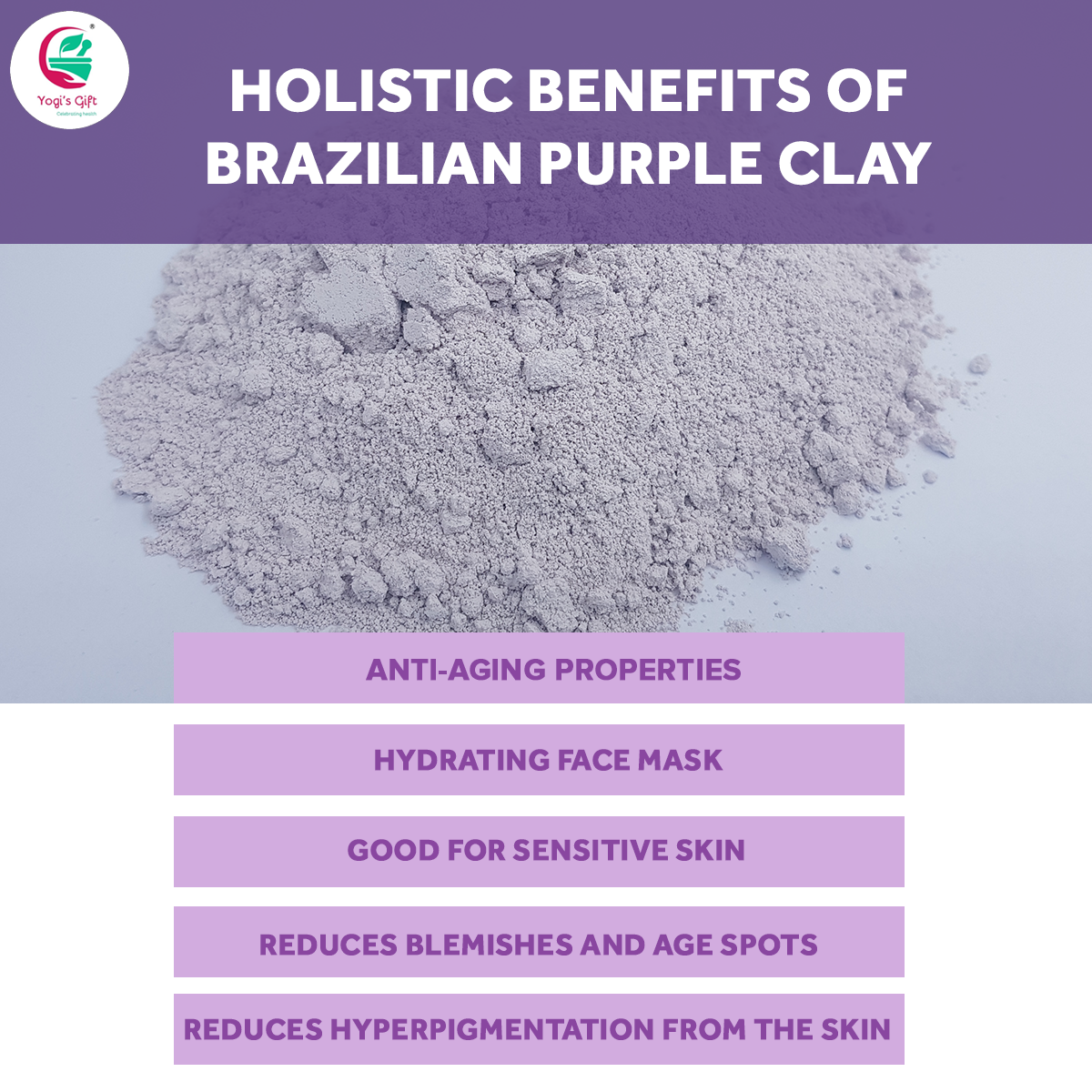 Brazilian Purple clay 8oz | Soap Making Clay, Clay Face Pack  for Sensitive Skin | Natural Purple Clay Powder for Soap Making | Yogi's Gift®