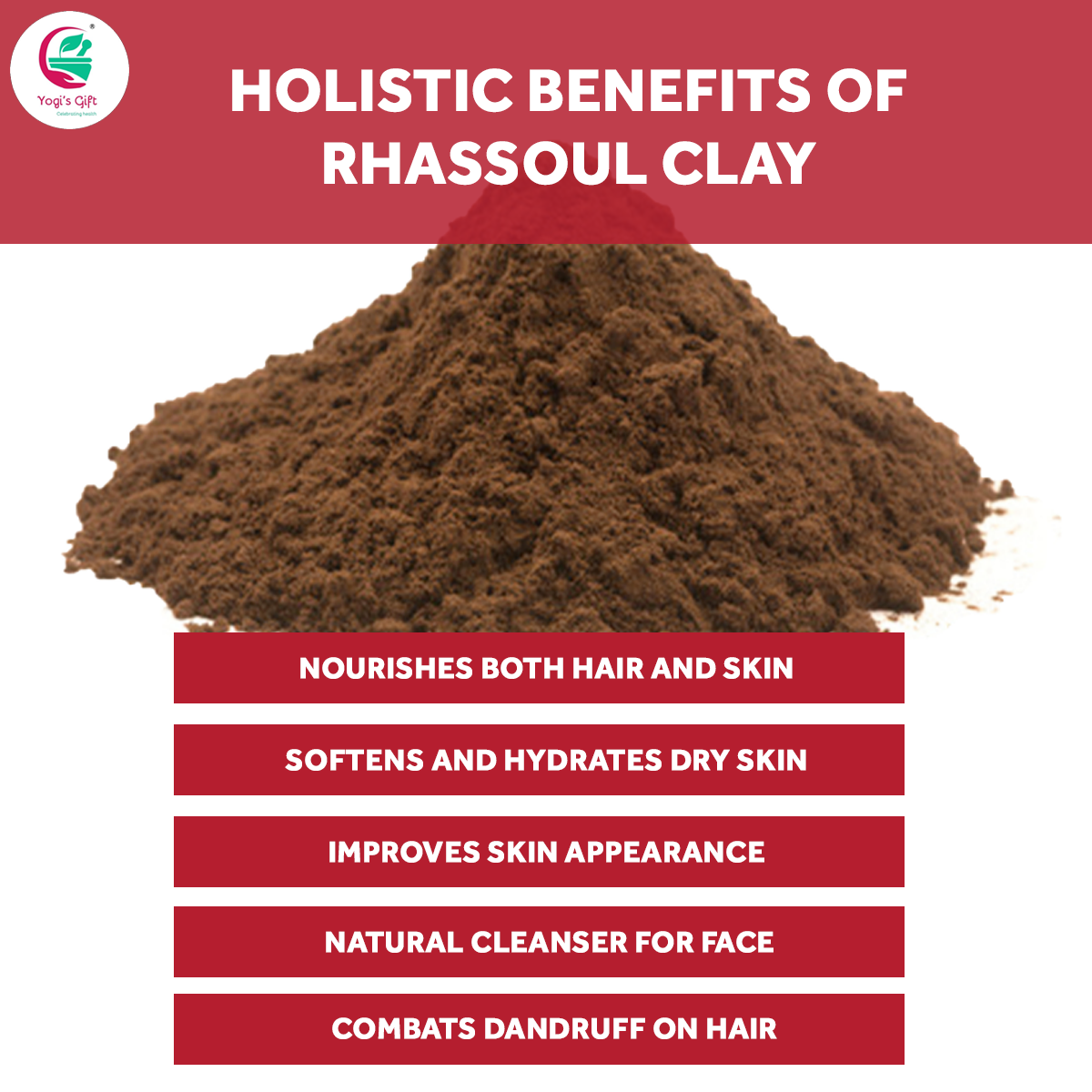 Rhassoul Clay for Hair & Face 1 LB | 100% Pure Rhassoul Clay Hair Mask Ingredient | Yogi's Gift®