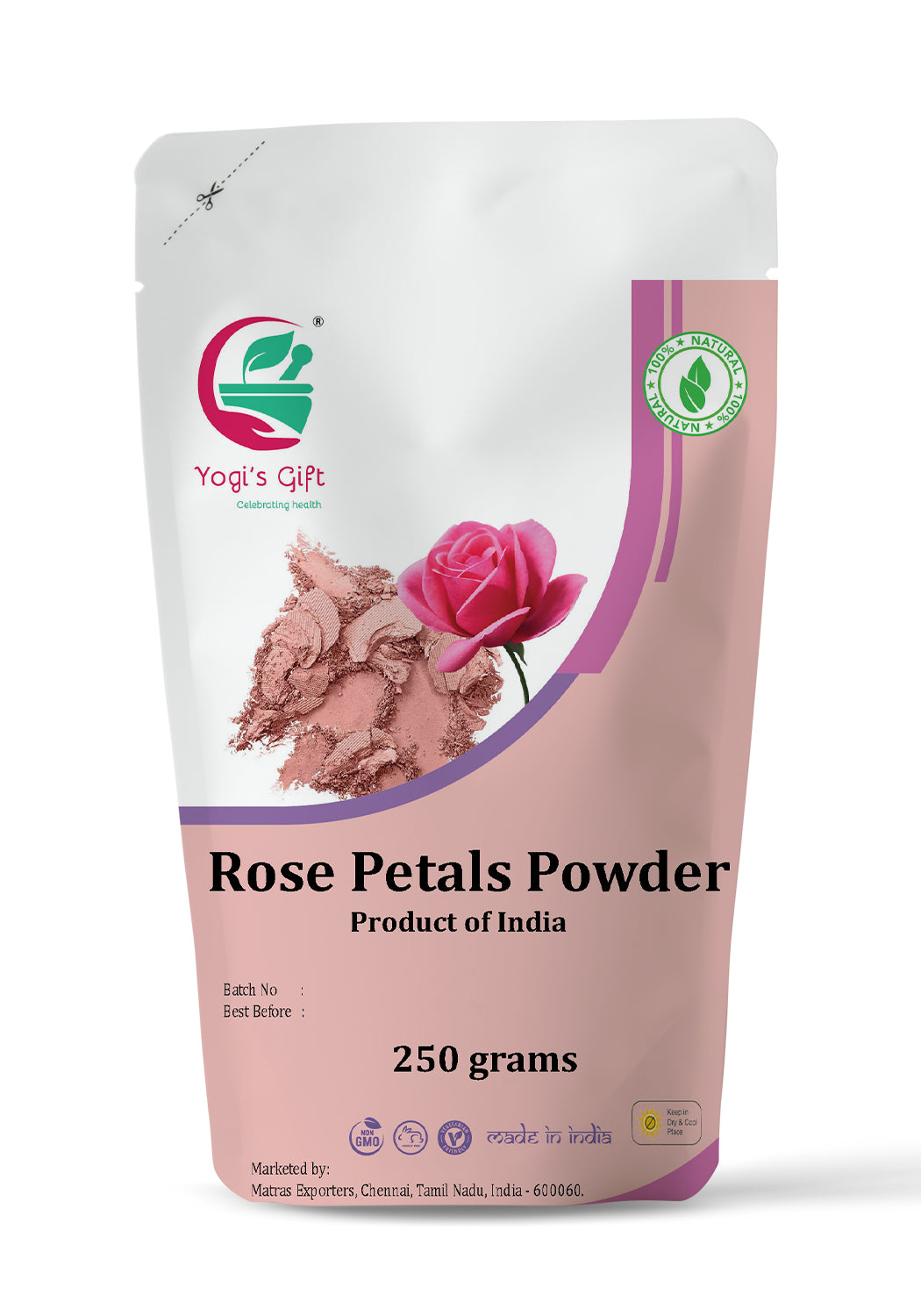 Rose Petal Powder | 250 grams | Make Tea, Smoothies or Lattes | Best Ingredient for face mask | Soothing Fragrance | Excellent Natural Skin Toner | by Yogi’s Gift®