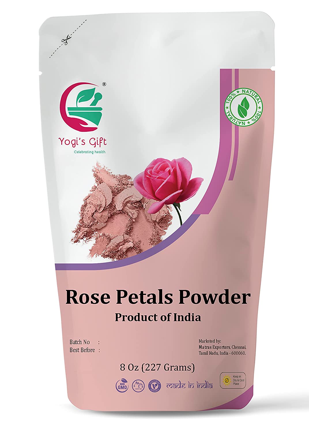 Rose Petal Powder 8 oz | Make Tea, Smoothies or Lattes | Best Ingredient for Face Mask | Excellent Natural Skin Toner | Yogi’s Gift®