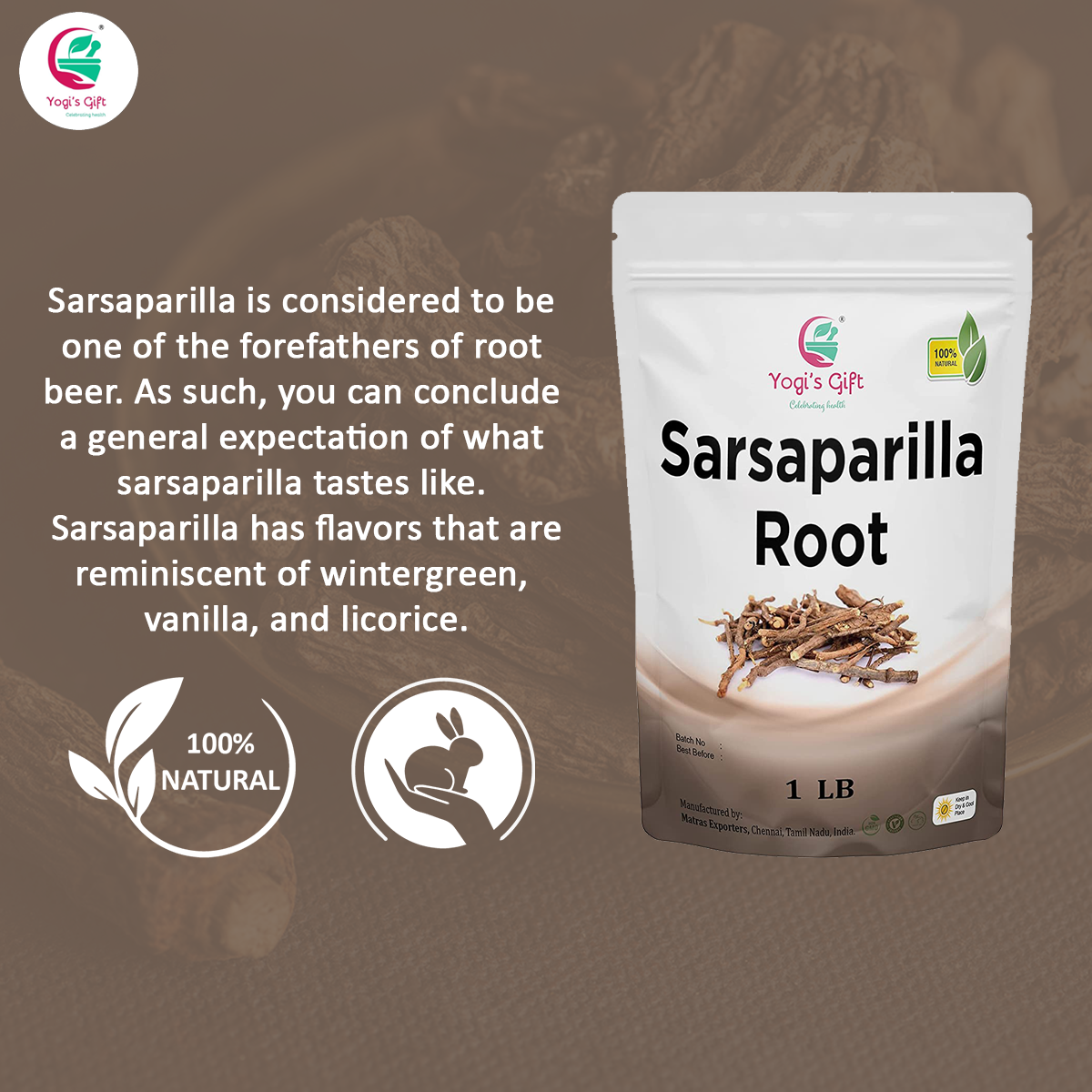 Sarsaparilla Root Whole 1 LB | Indian Sarsaparilla | Hemidesmus indicus | Yogi's Gift®