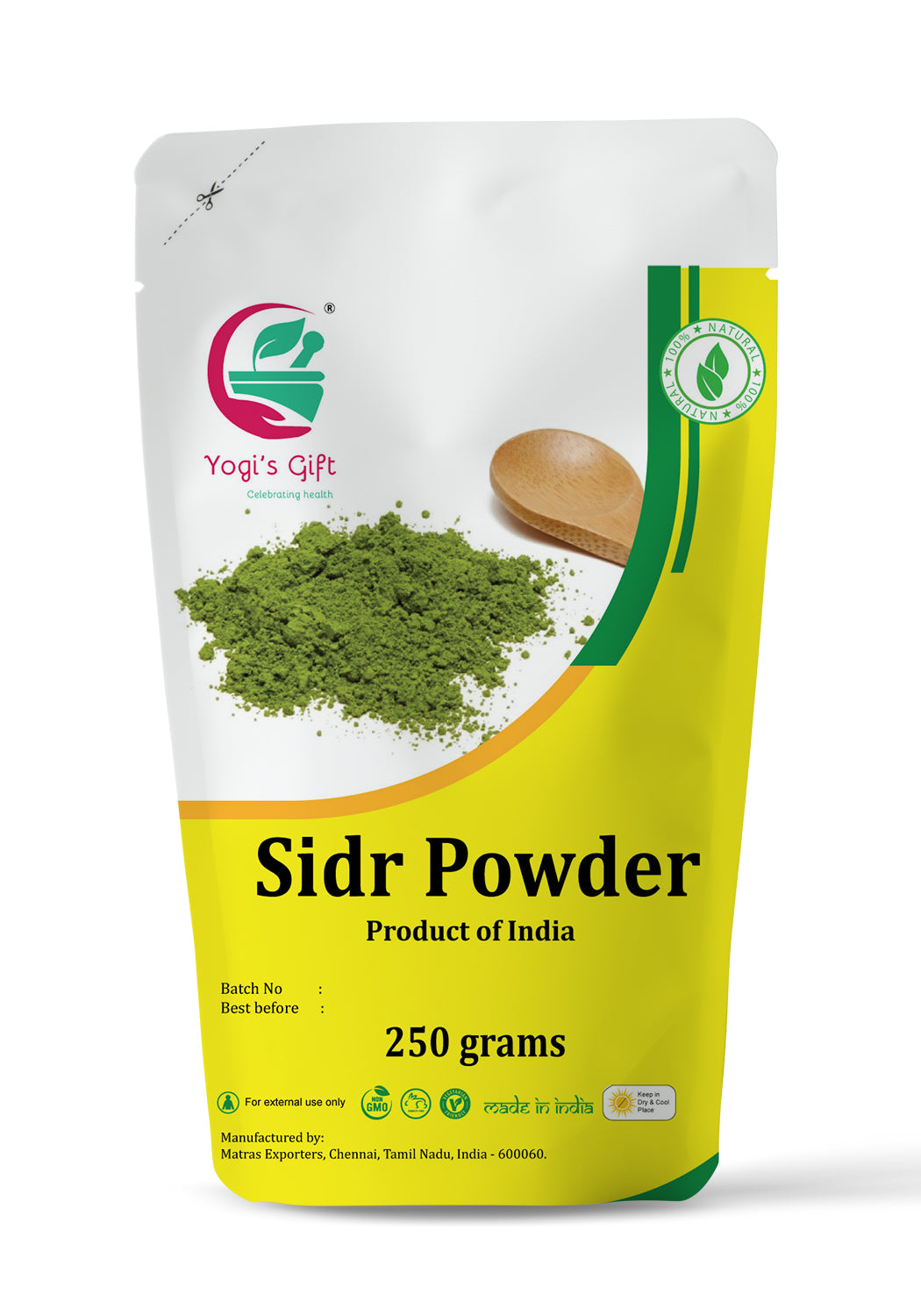 Sidr Powder(Ziziphus Jujuba) 250grams| Natural Herbal Hair Cleanser & Conditioner | Rejuvenates Hair follicles |Soothes and freshens the skin |100% Pure and Natural Sidr leaves powder| by Yogi’s Gift®