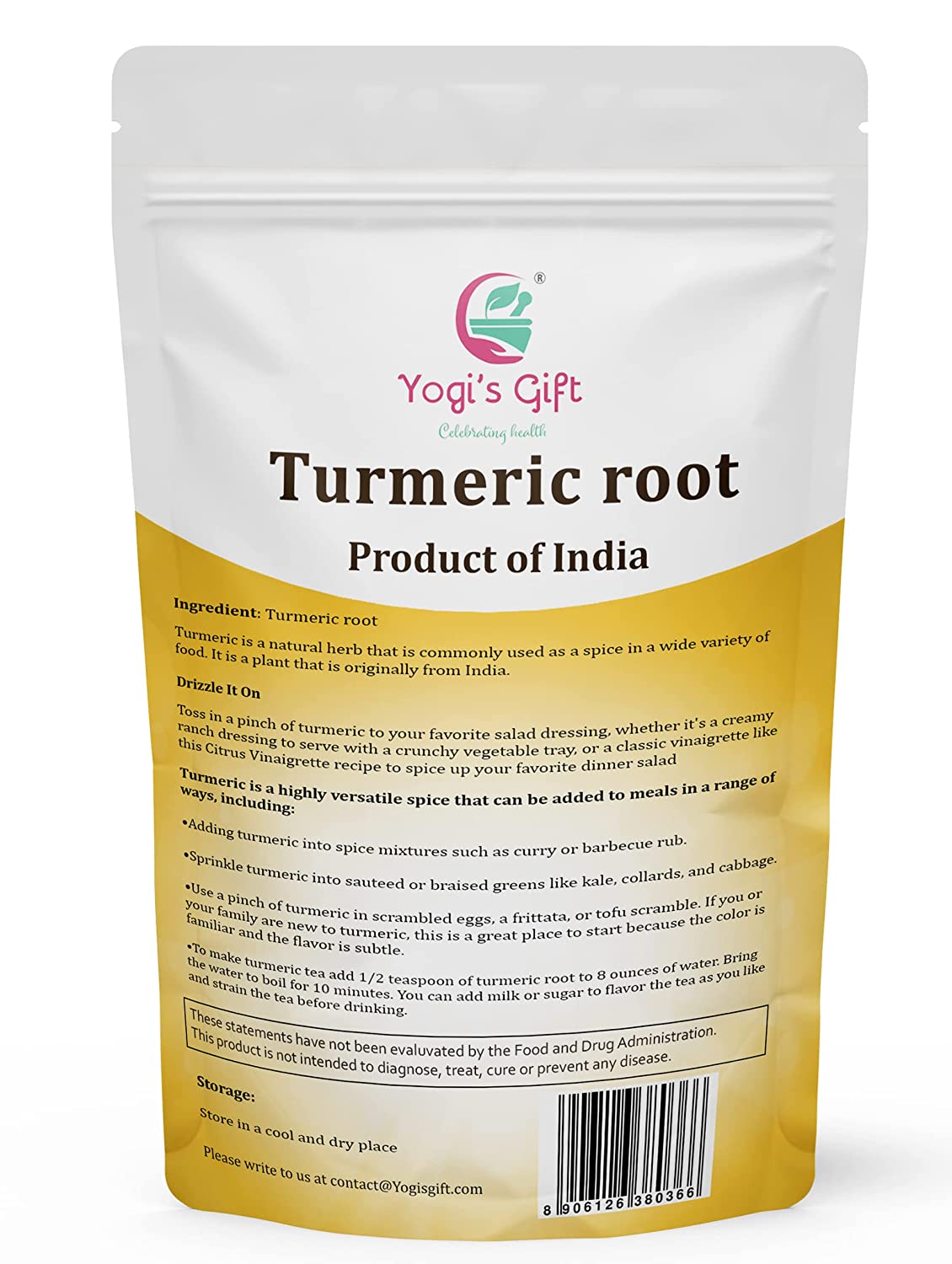 Turmeric root 1 LB | Cut and Sifted Dried Turmeric Pieces | Flavourful Indian Spice | Make Healthy Teas, Smoothies and Lattes | Yogi's Gift®